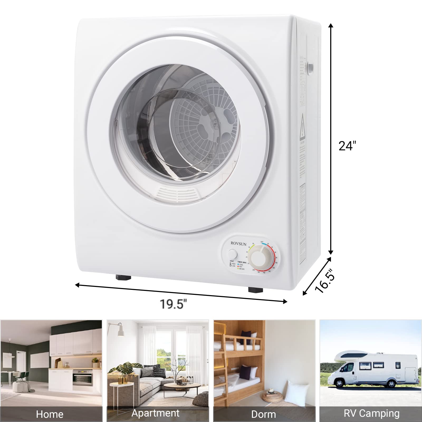 Bonnlo Portable Front Load Electric Clothes Dryer Machine - Compact Laundry Dryer with Stainless Steel Tub for Home, Apartment, Dorm - White (Classic Knob Control) - Perfect for Small Spaces & Quick Drying