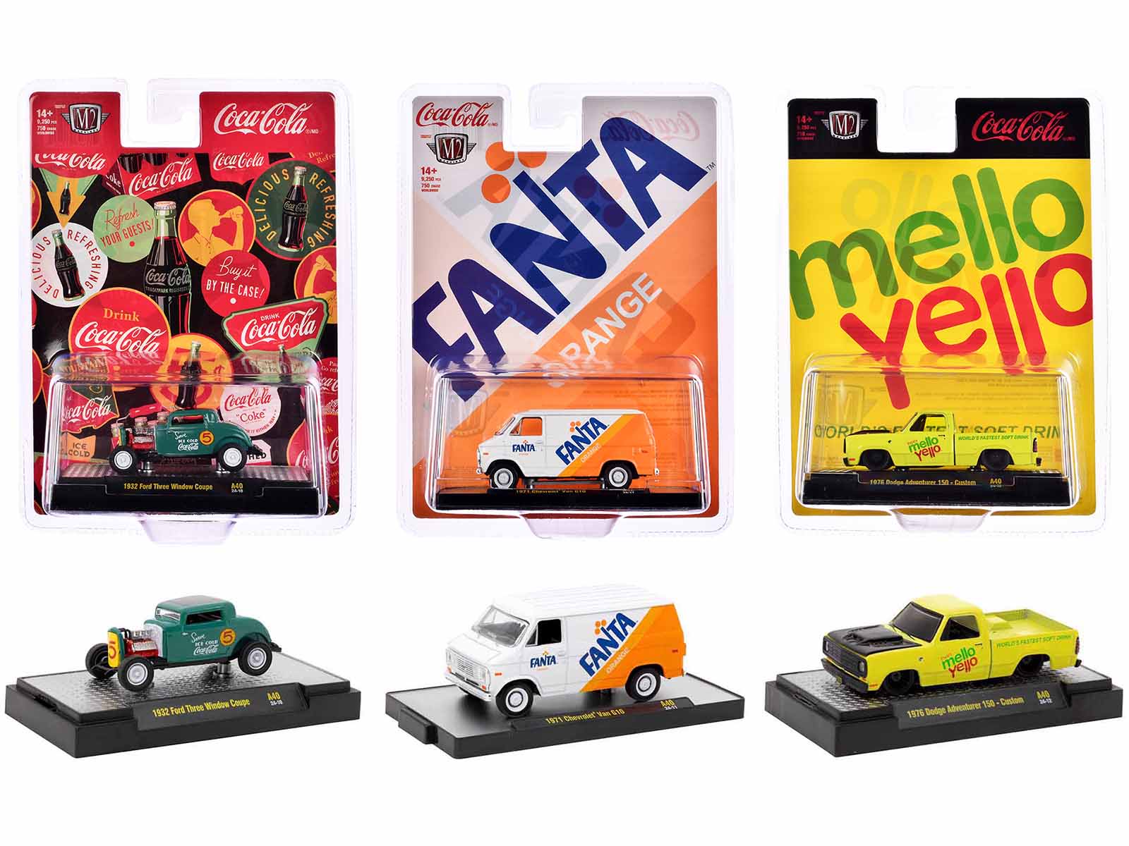 Limited Edition M2 Machines 1/64 Diecast Model Cars - Set of 3 Collectible Sodas (Only 9250 Worldwide) - Perfect for Display, Gifts & Car Enthusiast Collections