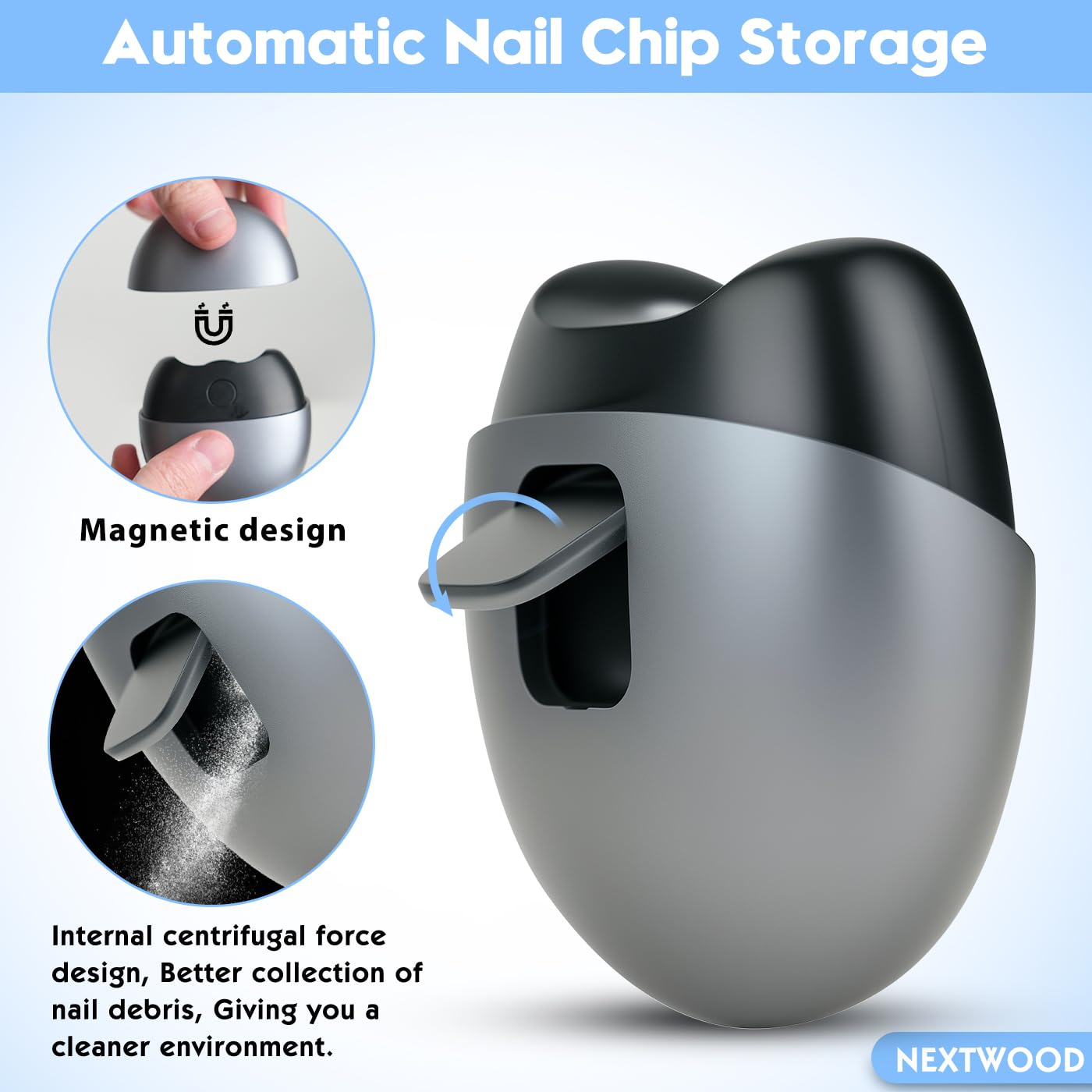 USB Rechargeable Electric Nail Clipper with Storage - 2 Speed Adjustable Nail Trimmer for Babies, Adults & Seniors - Painless Nail Care for Home, Travel & Salon Use (Frosted Black)