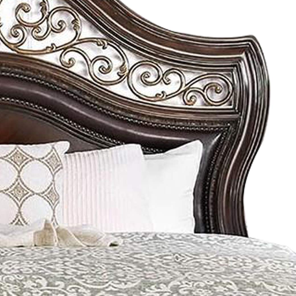 Benjara California King Wooden Bed with Intricate Carved Headboard - Solid Wood Frame, Brown Finish for Master Bedroom Elegance | Perfect for Luxurious Bedroom Decor and Spacious Sleeping Comfort