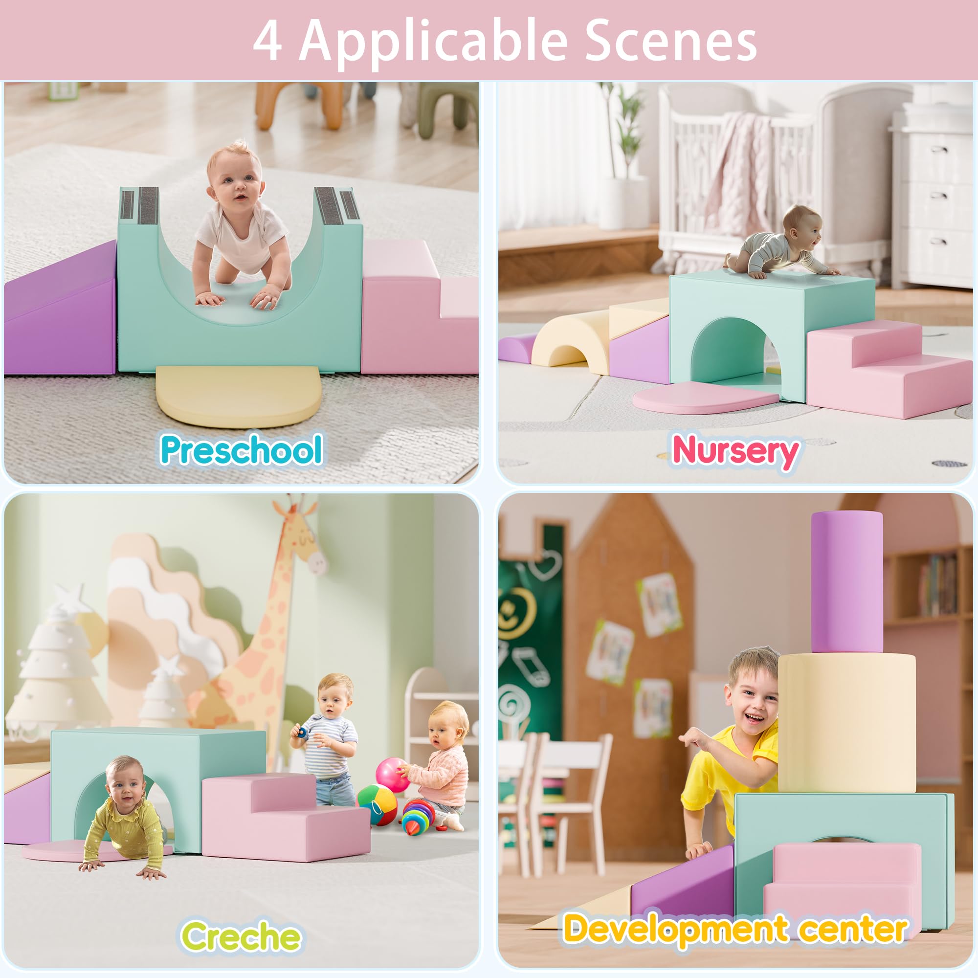 **Soft Foam Climbing Blocks Set for Toddlers – 5-in-1 Large Play Gym with Arch, Slide & Crawling Mats – Safe Foam Playset for Nursery, Preschool & Daycare – Pink – Perfect for Indoor Playrooms & Kids' Activity Centers**