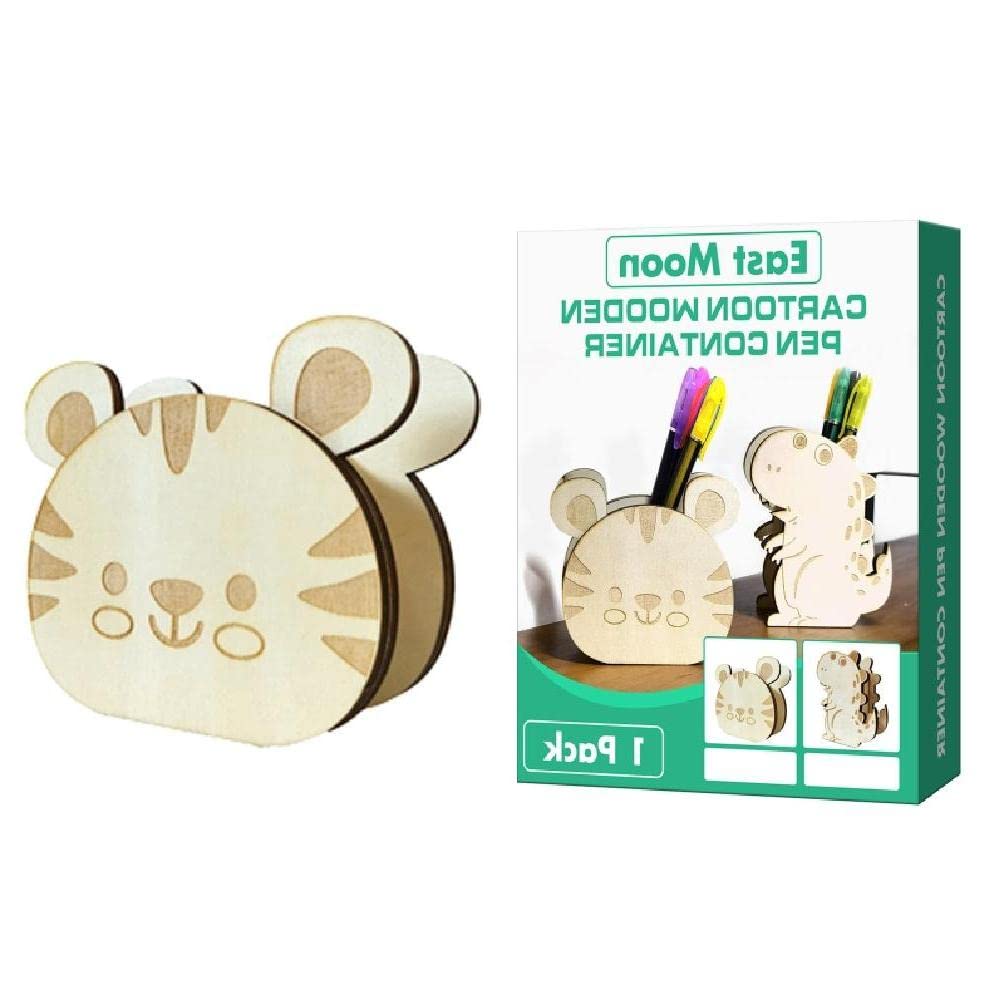 DIY Unfinished Wood Pen Holder - Tiger & Dinosaur Pattern Craft Kit for Kids, Handmade Gift for Boys & Girls - Perfect for Desk Organization, School Supplies, Party Decorations, and Makeup Brush Storage