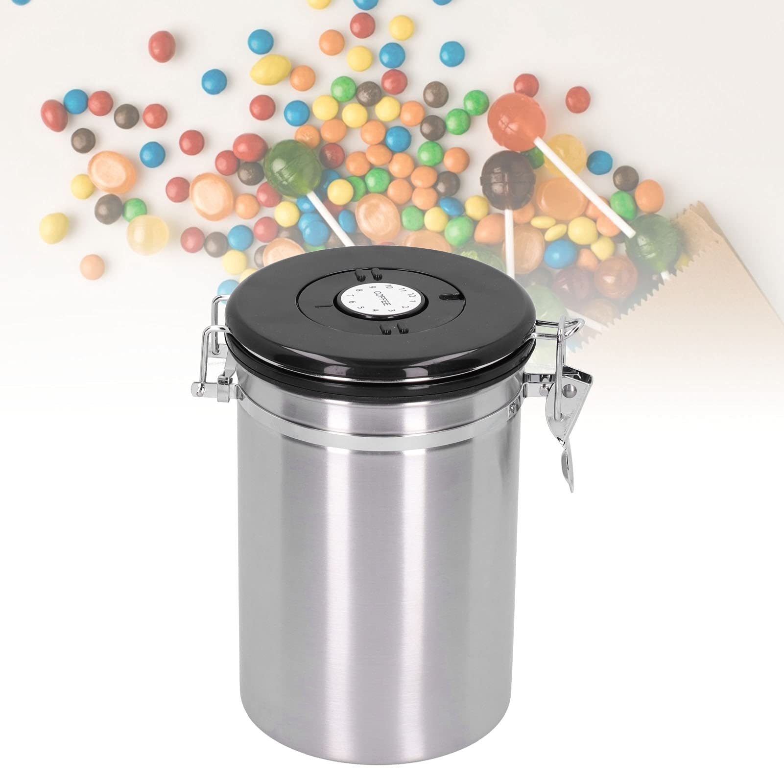 1800ML Airtight Stainless Steel Coffee & Nut Storage Container - 304 Food-Grade Kitchen Canister for Sugar, Coffee Beans & Dry Food - Perfect for Pantry, Countertop & Office Use