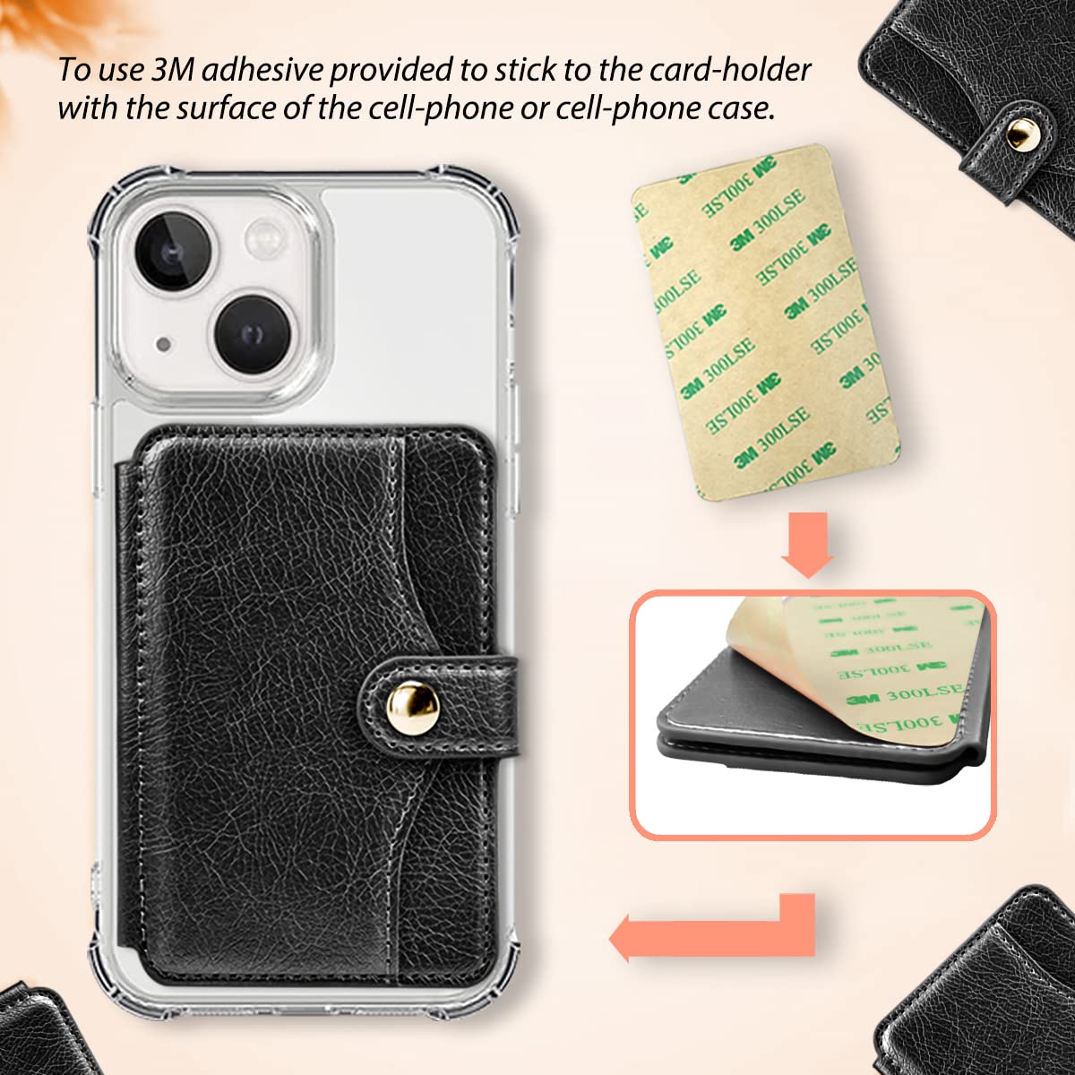 M-Plateau Phone Wallet Stick On - 3M Adhesive Slim Credit Card Holder for iPhone, Samsung & Most Smartphones (Black) | Perfect for Hands-Free Shopping, Travel & Everyday Convenience