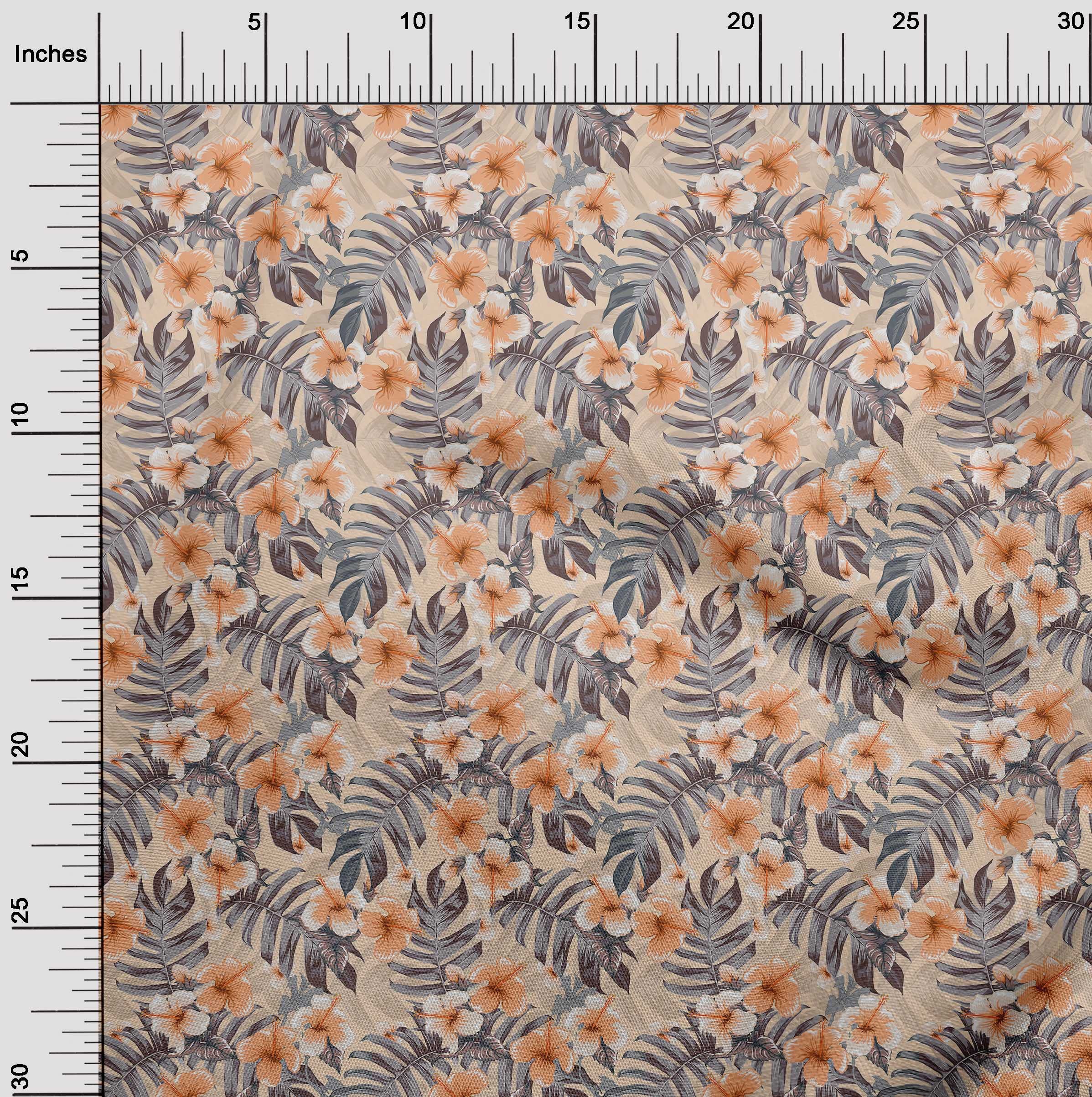 oneOone Cotton Jersey Peach Fabric - Tropical Floral Print DIY Sewing Material (58
