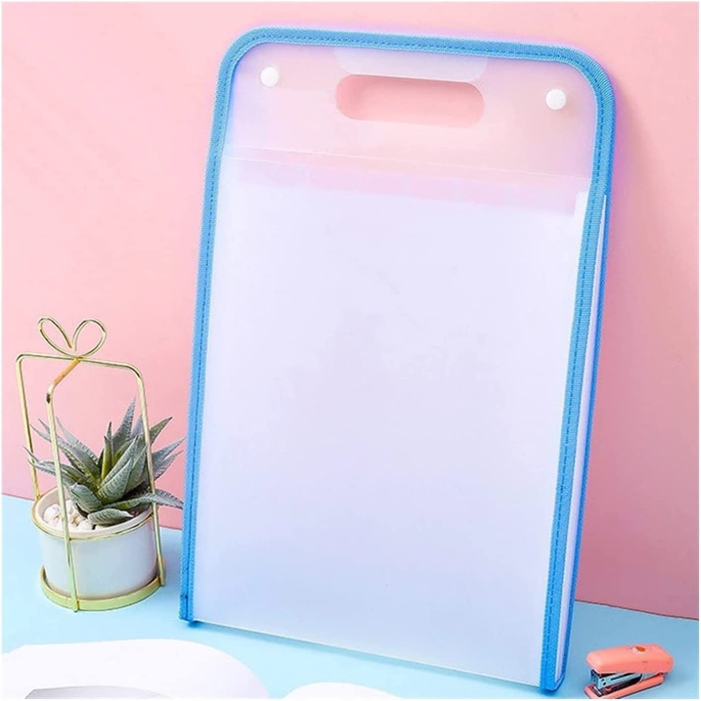 Waterproof Ziplock Bags & Expanding File Folders - 2pcs Blue Document Organizer for School, Office & Home Storage | Multi-Layer Desk File Holder for Papers, Stationery & Important Documents