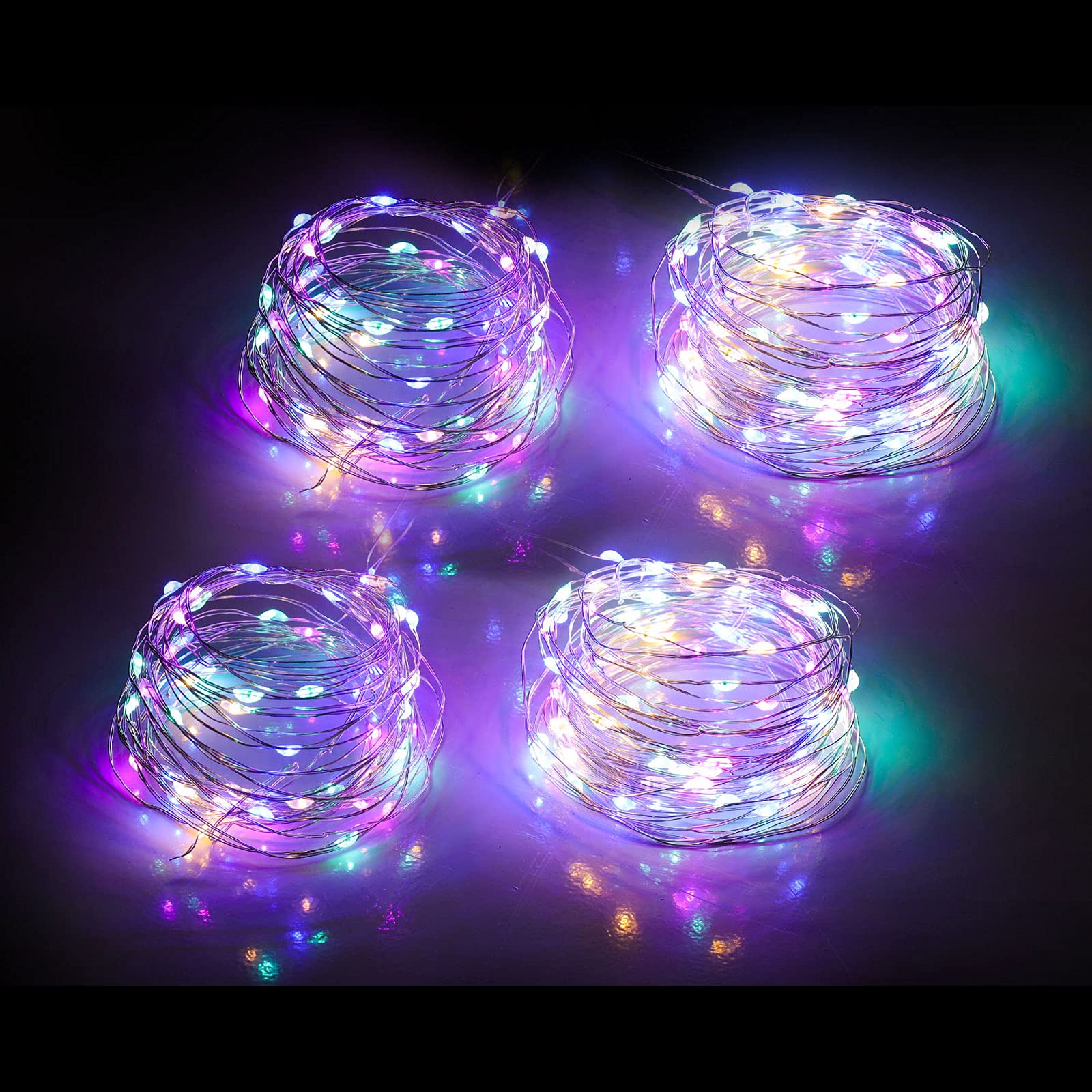 Mandiq 4 Pack Fairy Lights Battery Operated - 10ft 30 LED String Lights with Flashing & Steady Modes, Silver Wire Mini Lights for Christmas, Party, Wedding, Home & Outdoor Decor (Multicolor) - Perfect for Bedroom, Garden, Patio & Holiday Festivities