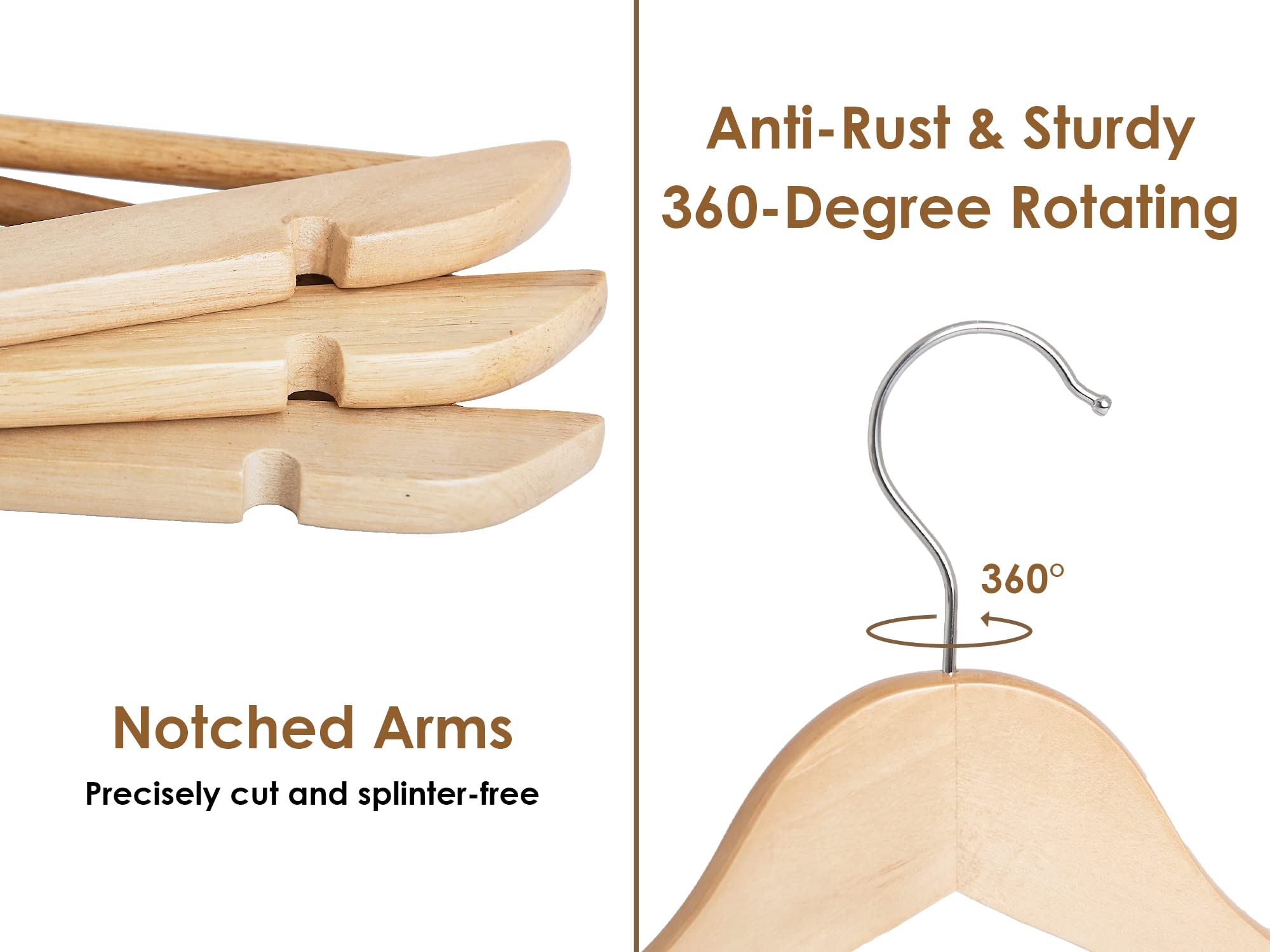 Premium Wooden Clothes Hangers 20-Pack - Natural Wood Coat Hangers for Shirts, Jackets, Pants & Suits - Space-Saving Closet Organizer for Home, Office & Retail Stores