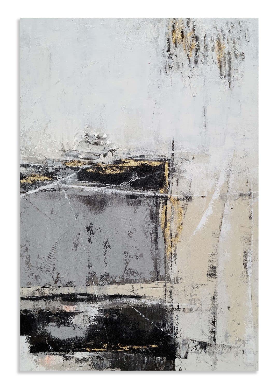 GALLERIEWALLA Black Gold White Abstract Canvas Wall Art - Modern Oil Painting for Living Room, Office & Hallway Decor | Perfect for Contemporary Home & Office Interior Design