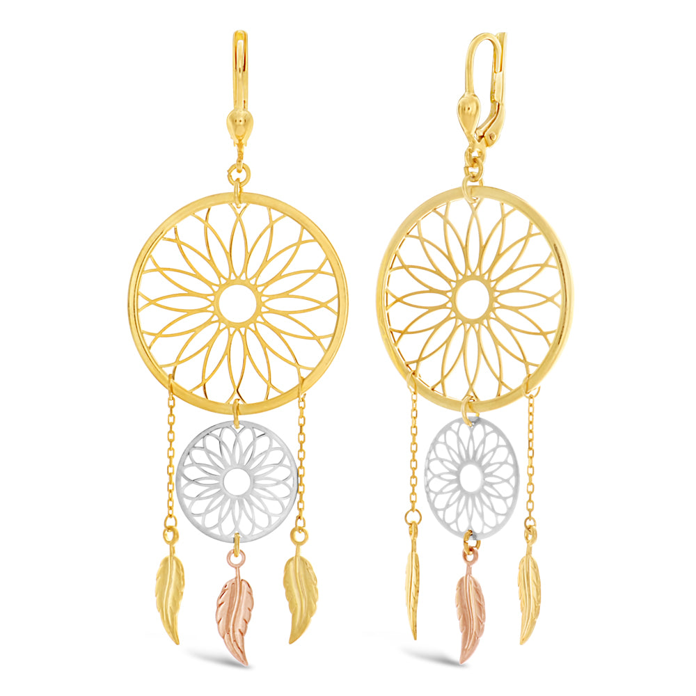 9ct Gold Filled Two Tone Double Dream Catcher Earrings for Women - Boho Chic Native American Style Jewelry - Perfect for Festivals, Parties & Everyday Wear
