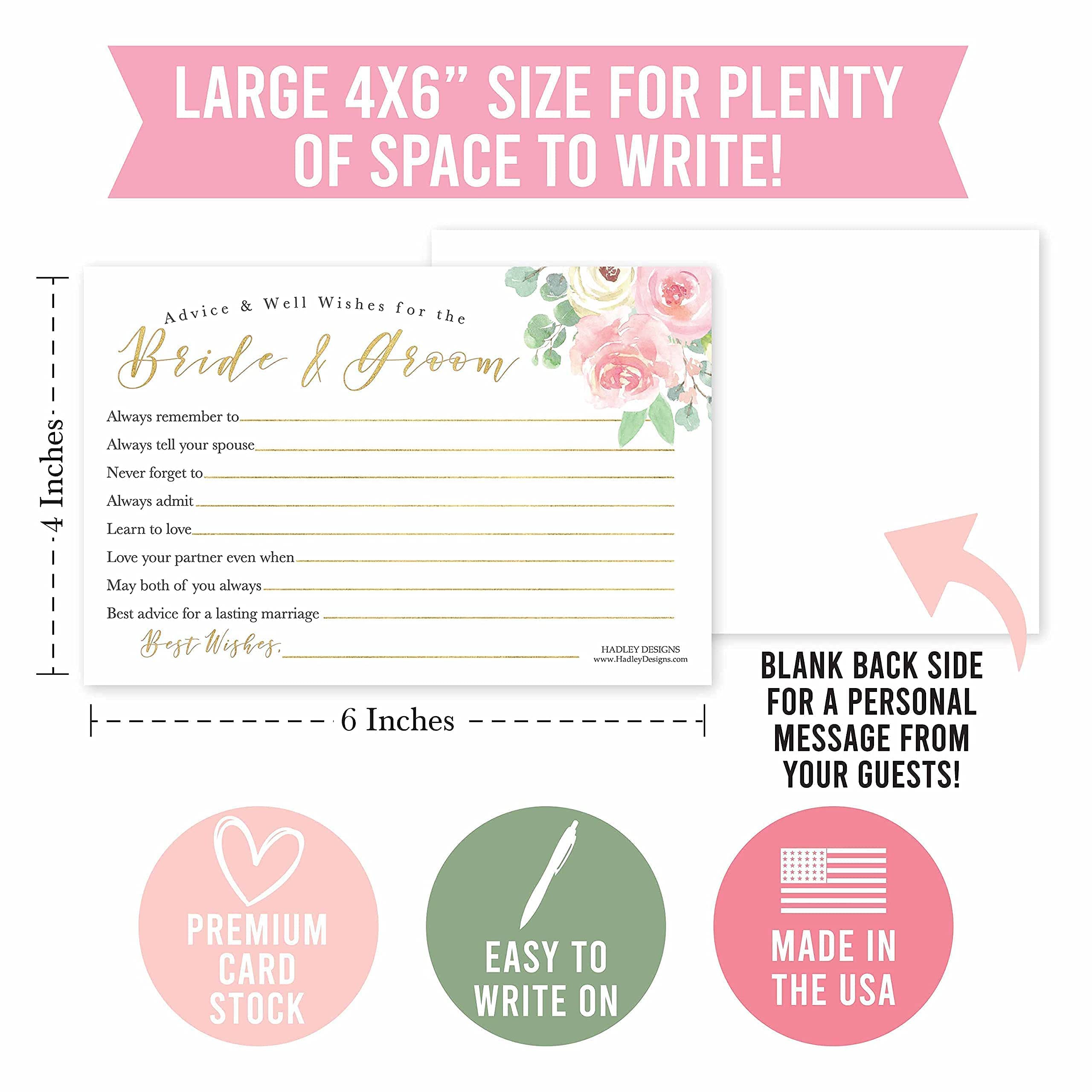 Hadley Designs - 50 Floral Wedding Advice & Well Wishes Cards with 24 Thank You Cards | Alternative Wedding Guest Book & Bridal Shower Games | Perfect for Wedding Guest Books, Bridal Showers & Reception Activities