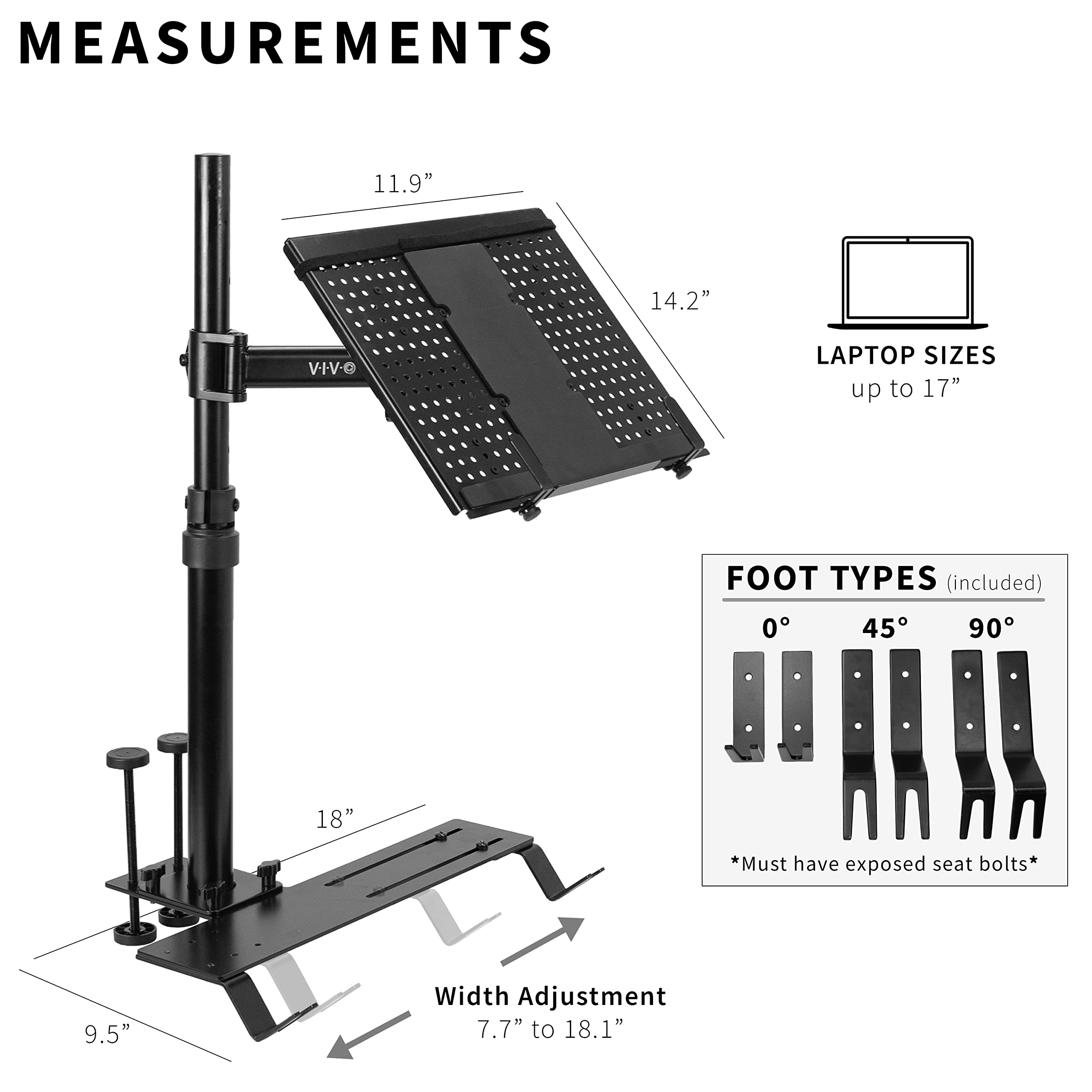 VIVO Single Laptop Car Mount Holder - Fully Adjustable Extension Notebook Stand for Trucks, Vans & SUVs with Articulation & Height Adjustment (Black, MOUNT-CAR01) - Perfect for Work on the Go, Road Trips & Mobile Office Setup