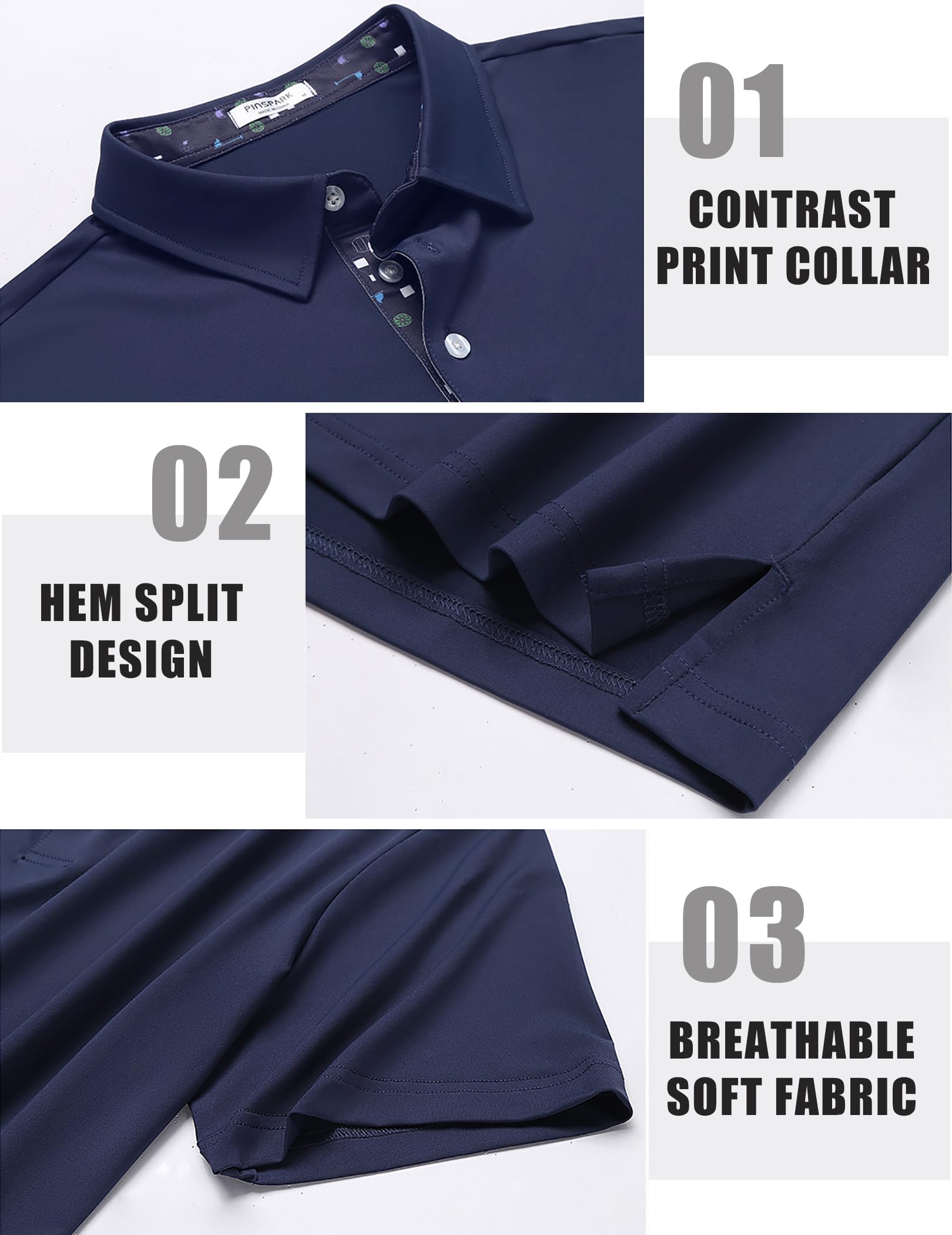 PINSPARK Men's Performance Polo Shirts - Short Sleeve Moisture Wicking Dry Fit Golf Shirts for Men | Breathable Casual Collared Shirt for Golf, Tennis & Outdoor Activities