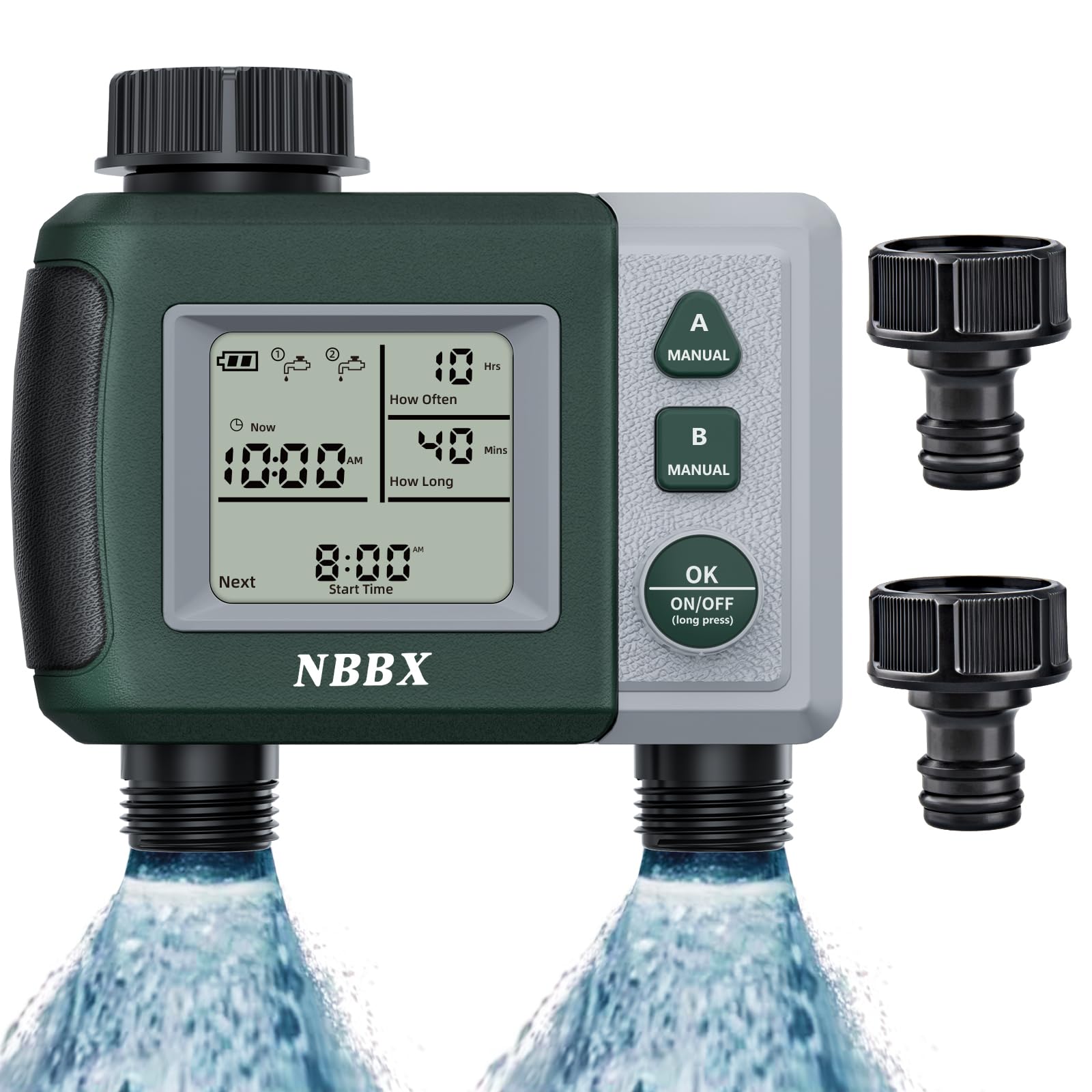 Programmable 6830G Sprinkler Hose Watering Timer - Automatic/Manual Garden Irrigation System with 2 Outlets (Green) | Perfect for Lawn, Flower Beds & Vegetable Gardens