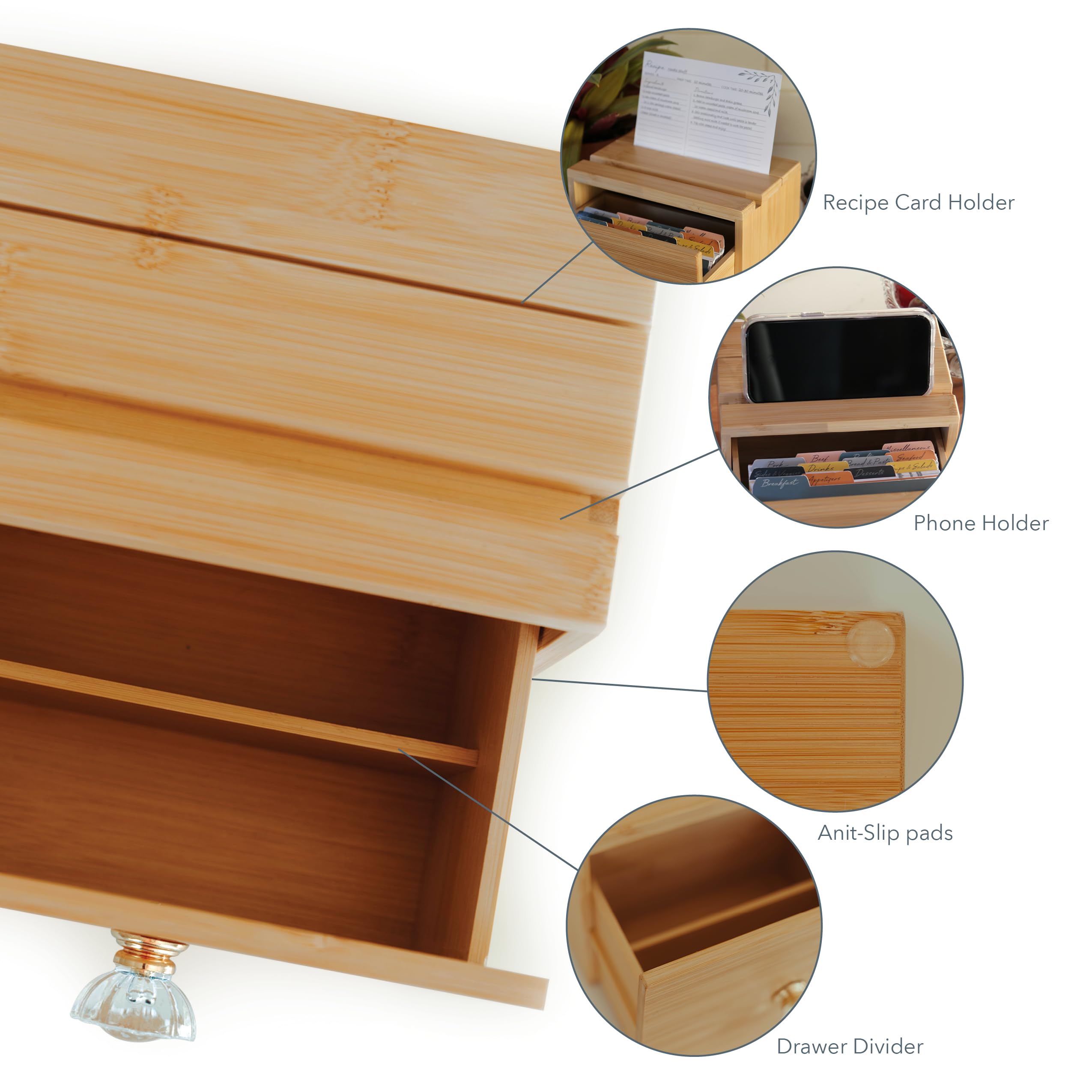 **Bamboo Wooden Recipe Box with 50 Recipe Cards & 12 Dividers | 4x6 Recipe Card Organizer | Kitchen Storage Solution for Meal Planning & Recipe Organization**
