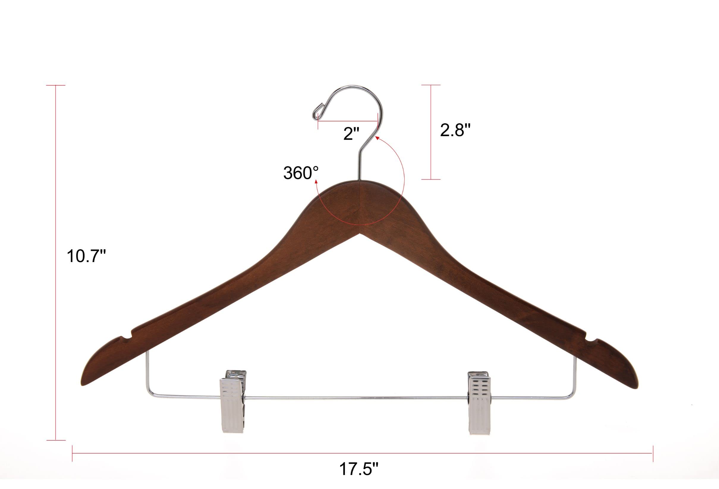 Premium 80-Pack Wooden Skirt & Pants Hangers with Adjustable Chrome Metal Clips - Swivel Hook for Coats, Jackets, Blouses & Suits (Walnut Finish) - Space-Saving Closet Organization for Home & Retail Stores