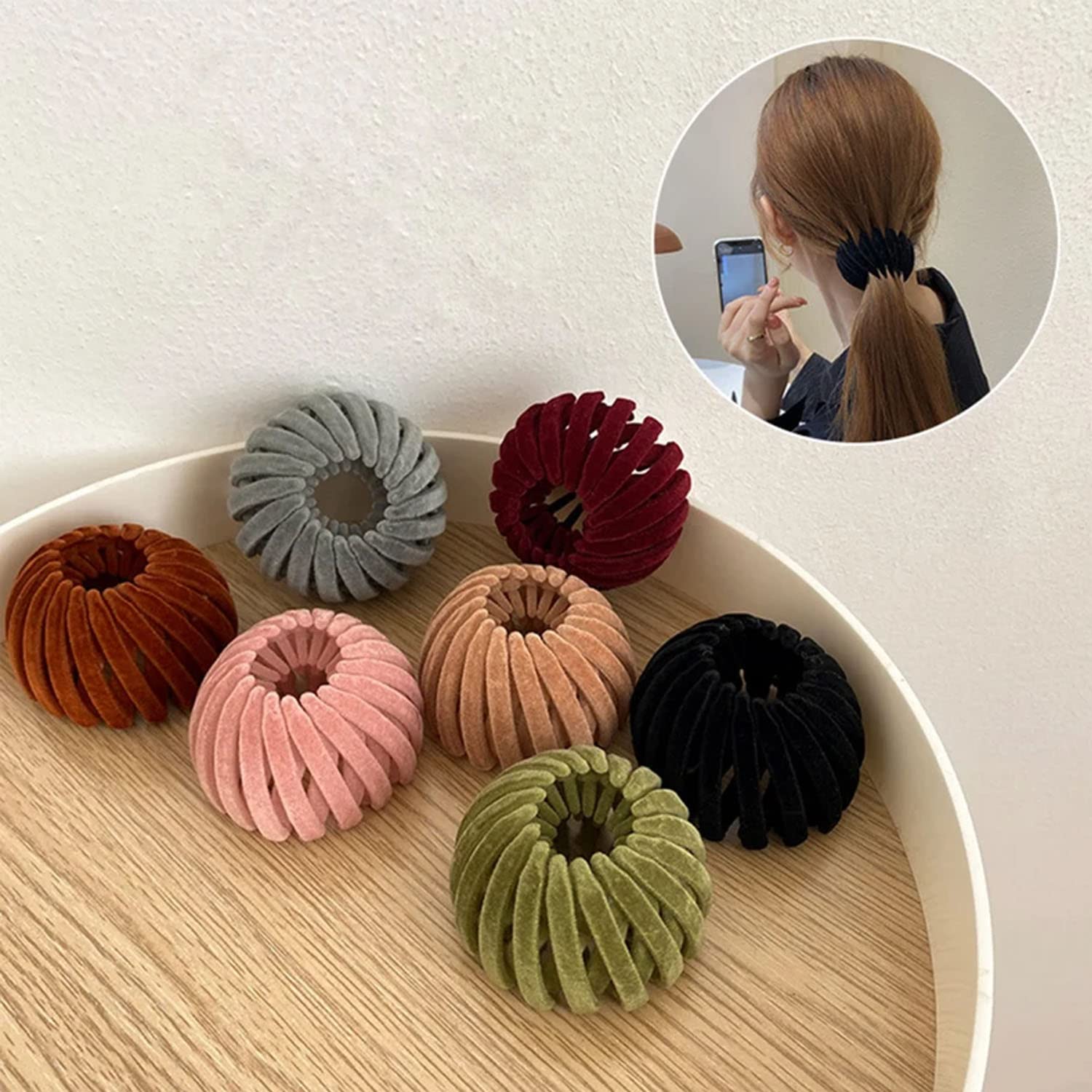 ASG Velvet Hair Clips for Women - 2 Pack Hair Bun Maker & Expandable Ponytail Holder, Soft Bird Nest Hair Accessories for Thick Hair - Perfect for Updos, Ponytails & Everyday Hairstyles