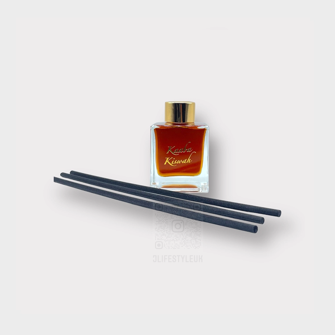 Premium Kaaba Kiswah Reed Diffuser - Elegant Islamic Home Fragrance Oil with Natural Rattan Sticks - Perfect for Living Room, Bedroom & Prayer Space Decor