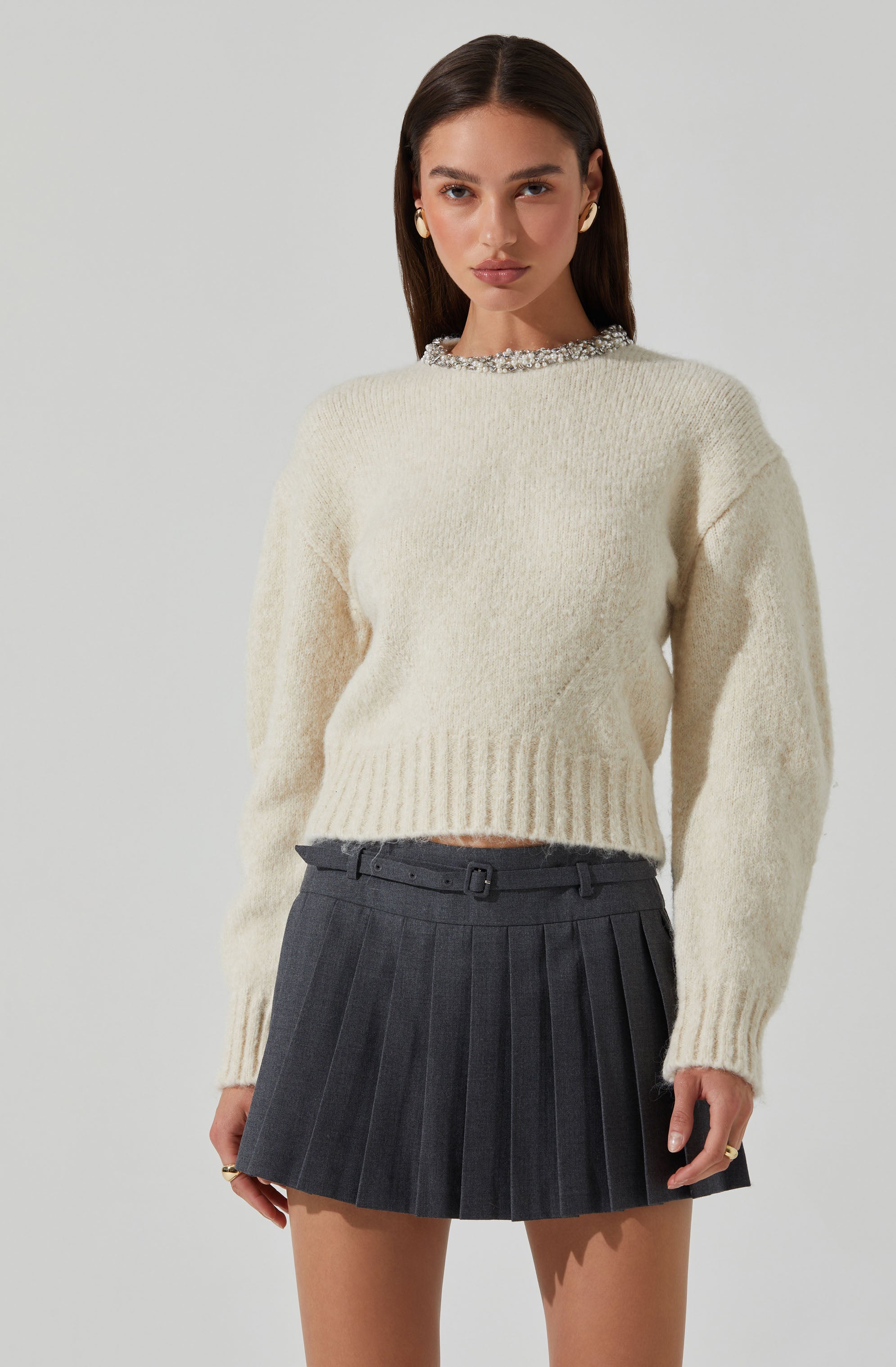 Rowyn Embellished Collar Sweater for Women - Elegant Knit Top with Decorative Details | Perfect for Office Wear, Date Nights & Fall Outfits