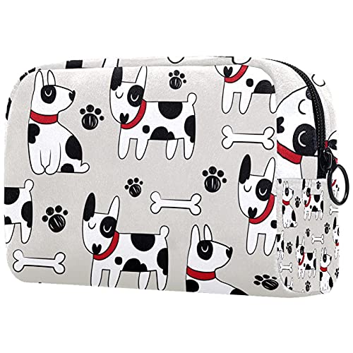 Large Travel Makeup Bag for Women - Cute Dog Bone Paw Pet Pattern Cosmetic Organizer with Brush Holder & Lipstick Case | Perfect for Travel, Gym, and Daily Toiletry Storage