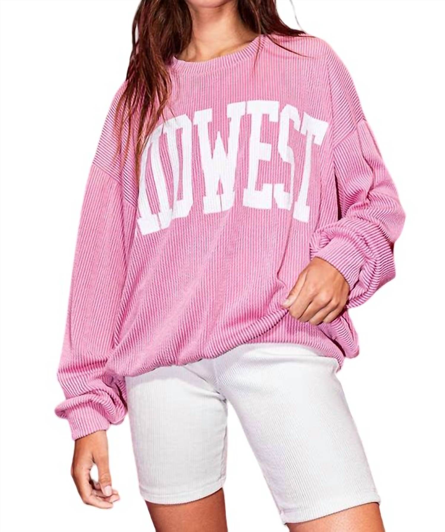 Midwest Oversized Pink Sweatshirt for Women - Cozy & Stylish Loungewear for Casual Outings, Relaxing at Home, and College Campuses