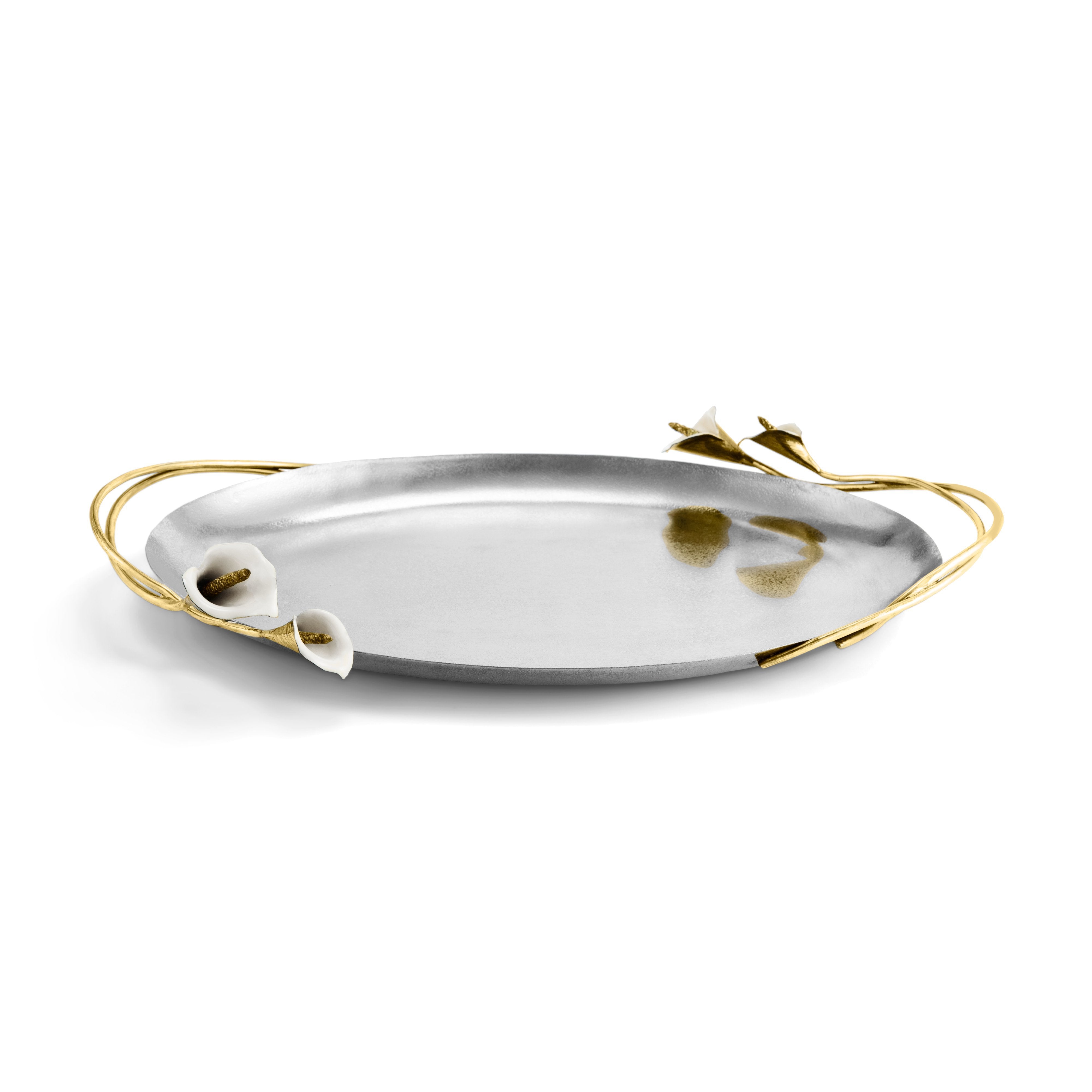 Elegant Calla Lily Oval Serving Tray - Perfect for Dining, Entertaining & Home Decor | Handcrafted Ceramic Appetizer Platter for Parties, Weddings & Special Occasions