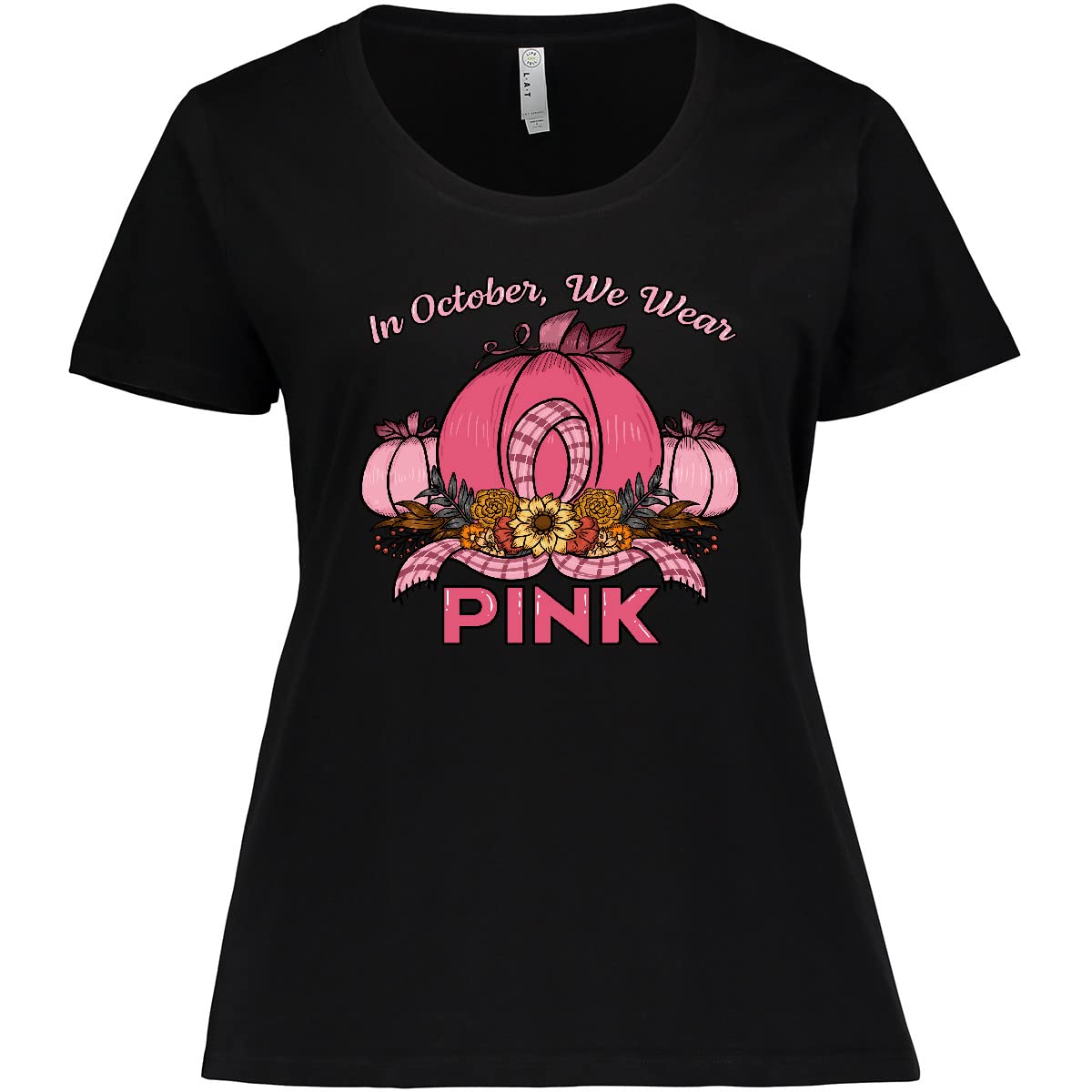 Inktastic 'In October We Wear Pink' Ribbon Breast Cancer Awareness Women's Plus Size T-Shirt - Comfortable & Stylish for Fundraising Events, Casual Wear & Support Campaigns