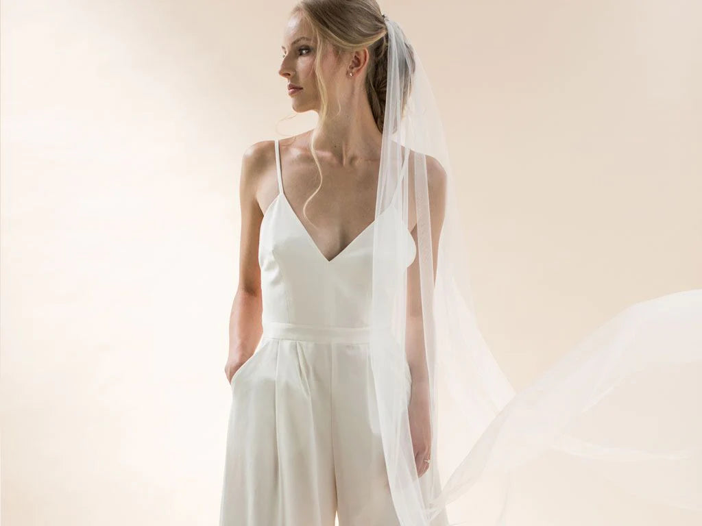Indigo Single Tier Chapel Length Wedding Veil by Rainbow Club - Perfect for Bridal Ceremonies, Photos & Formal Events