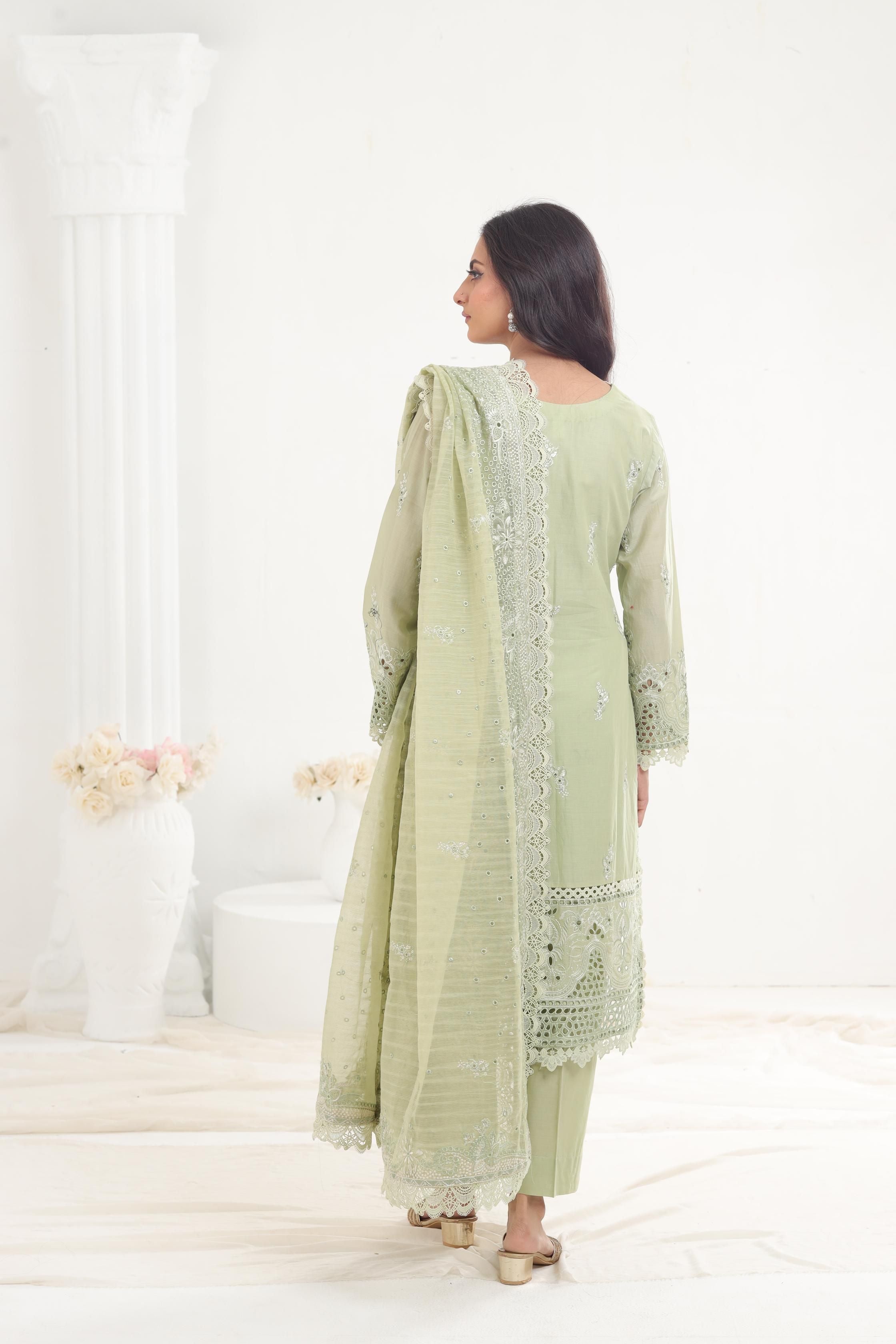 Celadon Afrozeh Chikankari Embroidered Lawn Stitched Dress - Elegant Traditional Pakistani Outfit for Women, Perfect for Weddings, Parties & Special Occasions