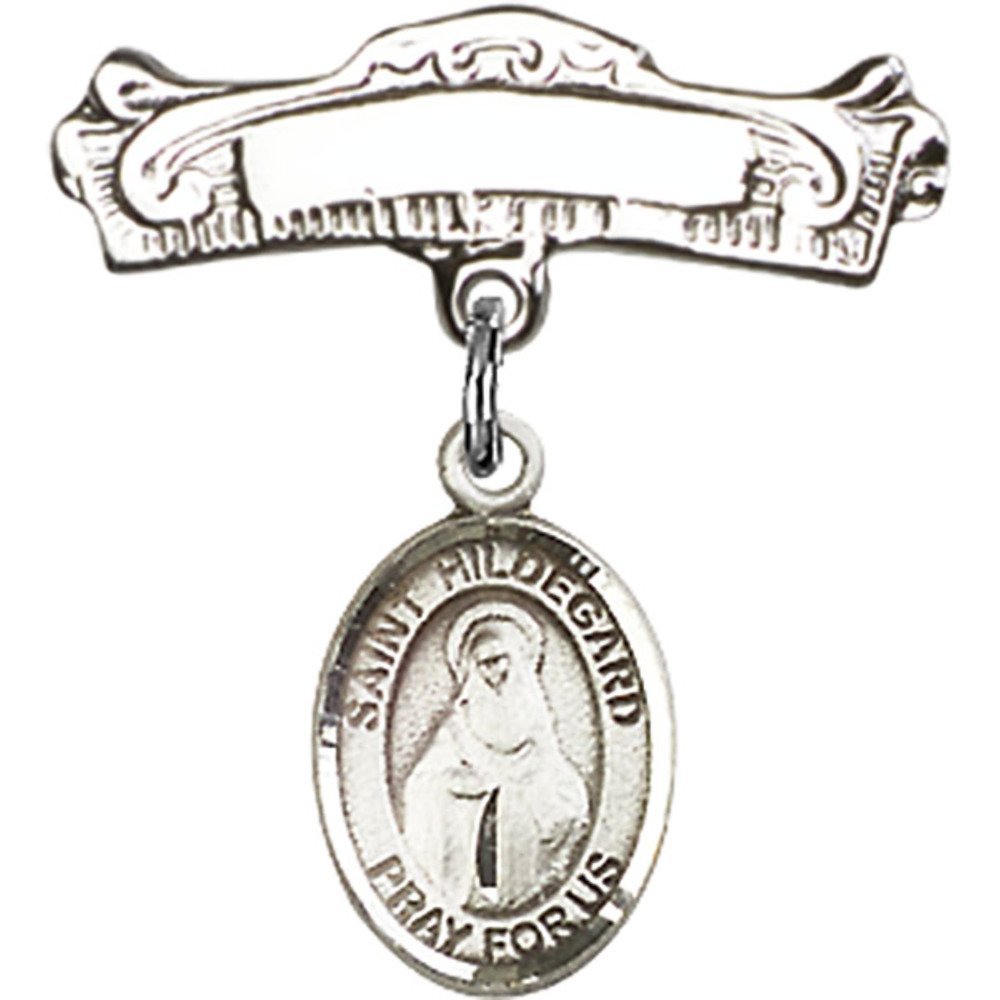 St. Hildegard Von Bingen Sterling Silver Baby Badge - 7/8 X 7/8 Inch Arched Polished Charm Pin - Perfect for Christening Gifts, Baby Blessings & Religious Keepsakes