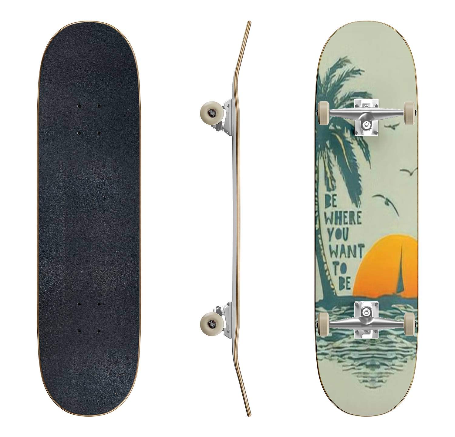 Vintage Sunset Surf & Beach Print Skateboard - Classic Concave Longboard for Beginners & Pros | Perfect for Extreme Sports, Teen Gifts & Beach Cruising
