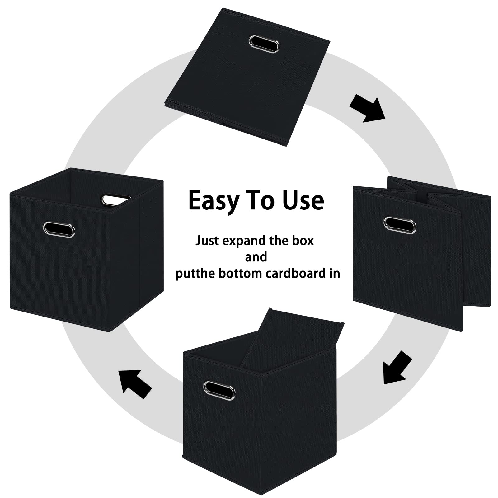 Foldable Fabric Storage Cubes with Dual Handles - Black Closet Organizer Bins for Bedroom, Nursery & Office - Space Saving Storage Boxes for Shelves, Cabinets & Underbed Organization