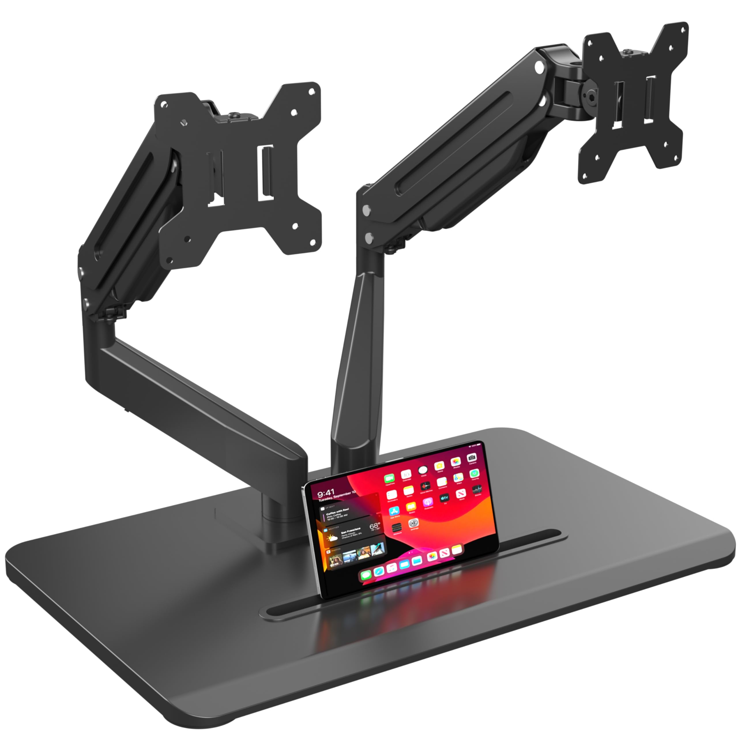 Suptek Dual Monitor Stand with Gas Spring Arm - Adjustable Free Standing Desk Mount for 17-32 Inch Screens (Up to 22 lbs) - Black (ML8SP) - Perfect for Home Office, Gaming Setup & Workspace Ergonomics