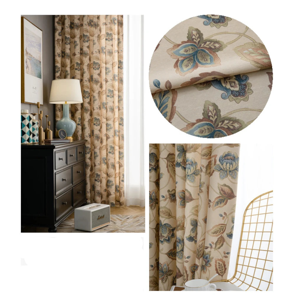 French Country Floral Blackout Curtains - Custom Room Darkening Window Drapes for Bedroom & Living Room - Elegant Home Decor with Light Blocking Feature