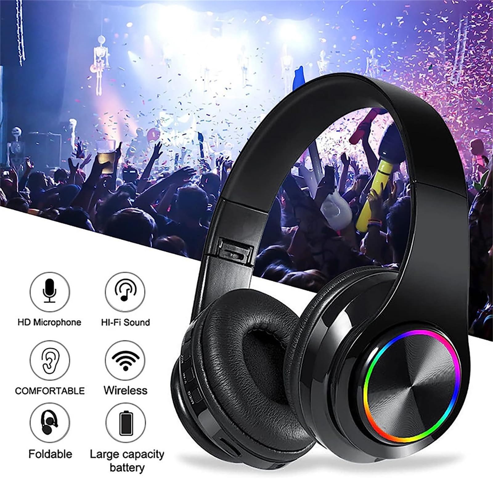 ZZOSRDR Bluetooth Headphones Over Ear - Foldable Lightweight Wireless Headset with Built-in Mic, FM, SD/TF Card Slot | Perfect for Online Classes, Office Work, PC Gaming & Phone Calls