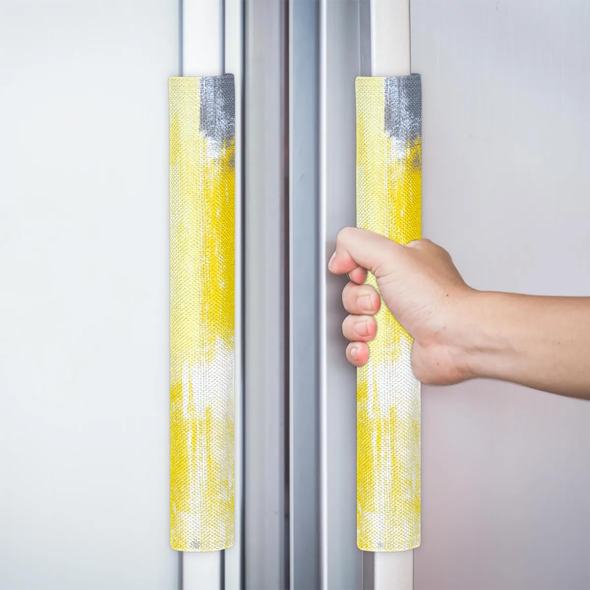 Yellow Modern Art Refrigerator Door Handle Covers (Set of 2) - Washable Kitchen Appliance Handle Protectors for Fridge, Microwave, Dishwasher & Oven - Food & Oil Stain Resistant - Perfect for Home, Kitchen & Office Decor