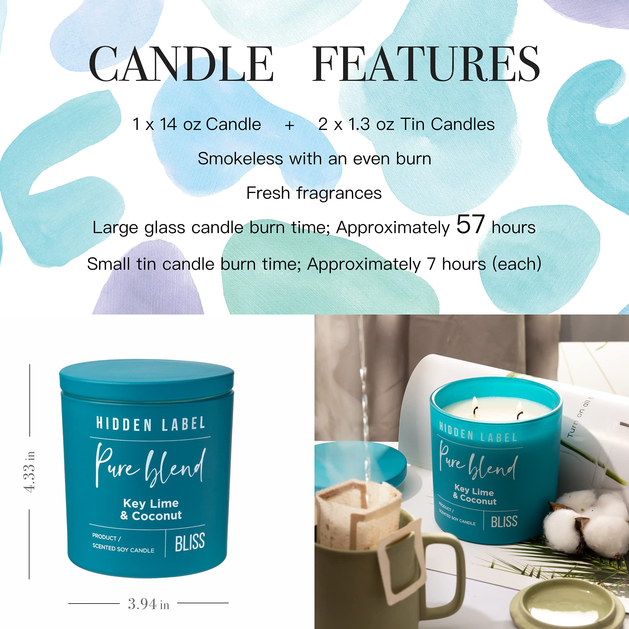 Key Lime Coconut Scented Soy Candle - 14oz 2 Wick for Home & Gifts