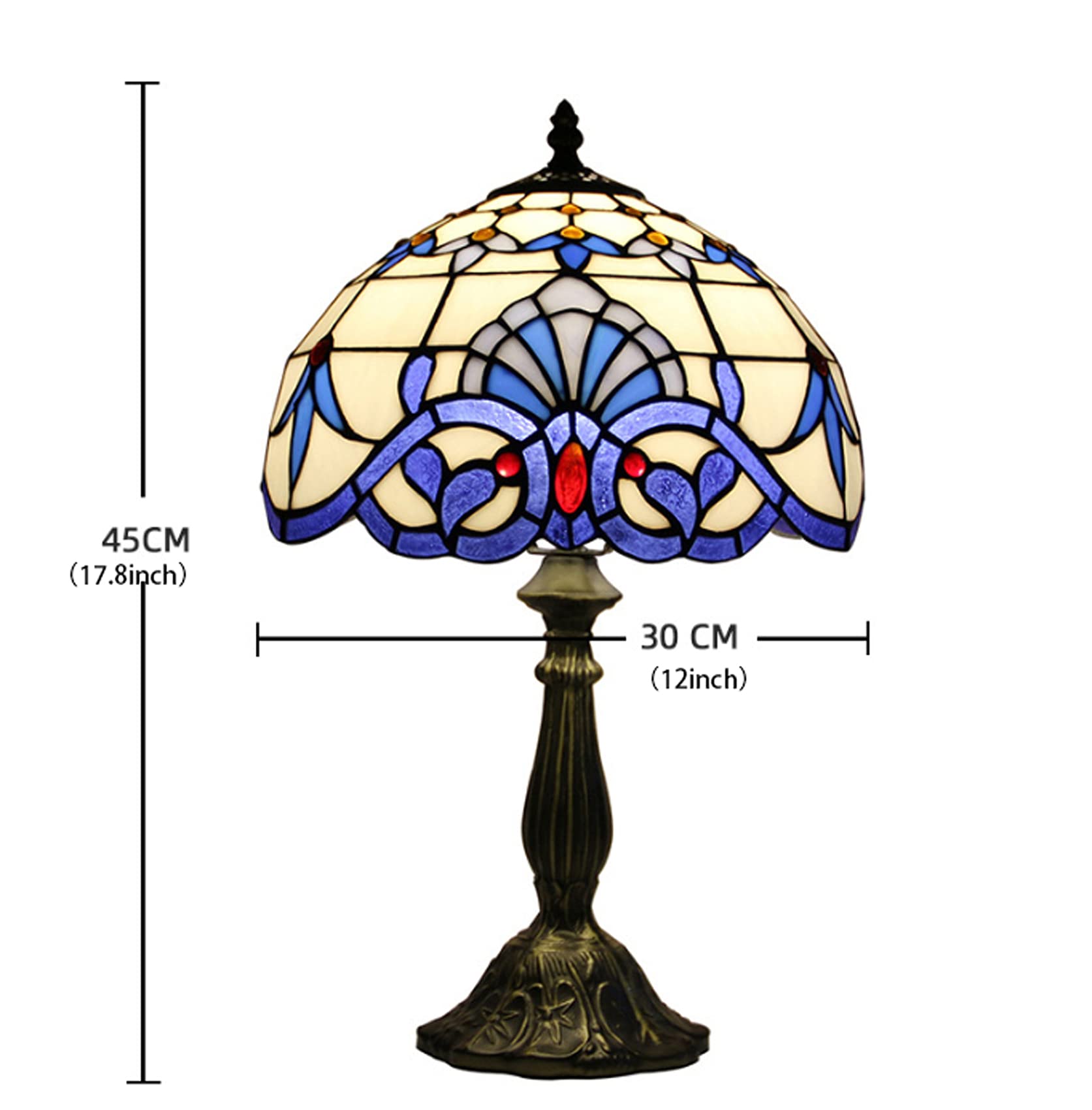 12 Inch Tiffany Style Table Lamp - Blue Baroque Stained Glass Lavender Shade Antique Desk Reading Light for Living Room, Bedroom, Bar & Office - Perfect for Home Decor, Romantic Ambiance & Study Lighting