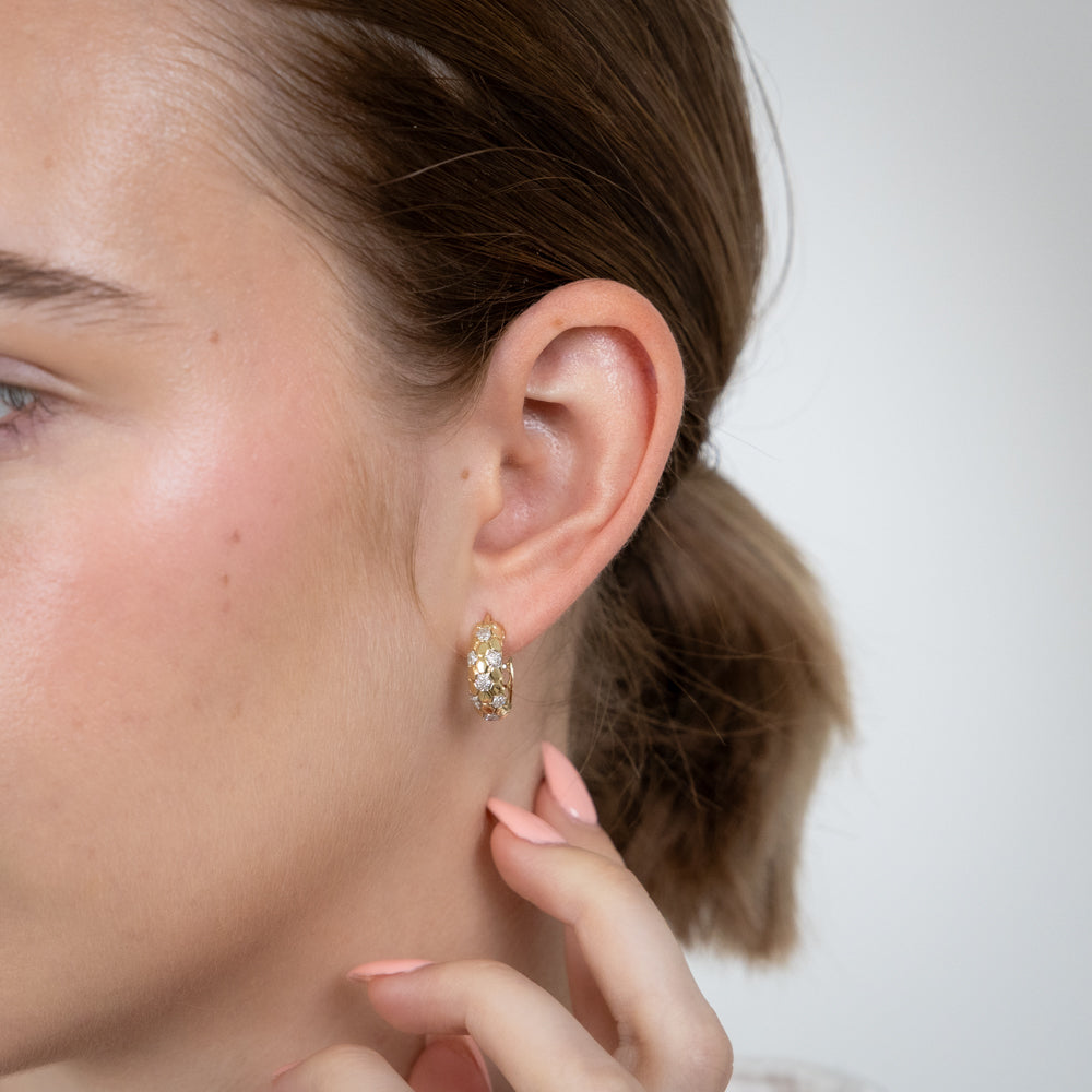9ct Yellow Gold 1/6 Carat Diamond Hoop Earrings - 98 Round Brilliant Cut Diamonds Set | Elegant Jewelry for Women, Perfect for Weddings, Parties & Special Occasions