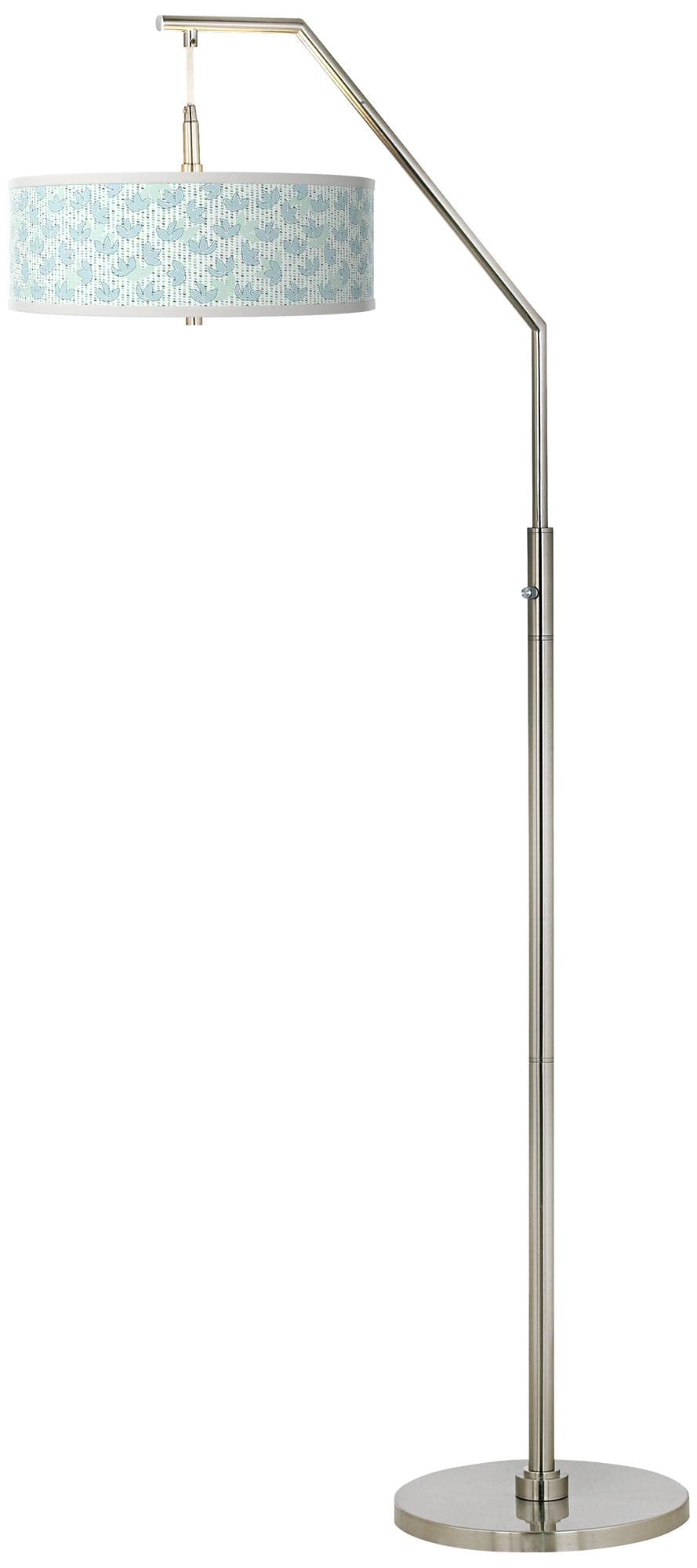 Modern Spring Giclee Print Shade Arc Floor Lamp - Adjustable Reading Light for Living Room, Bedroom & Office Decor