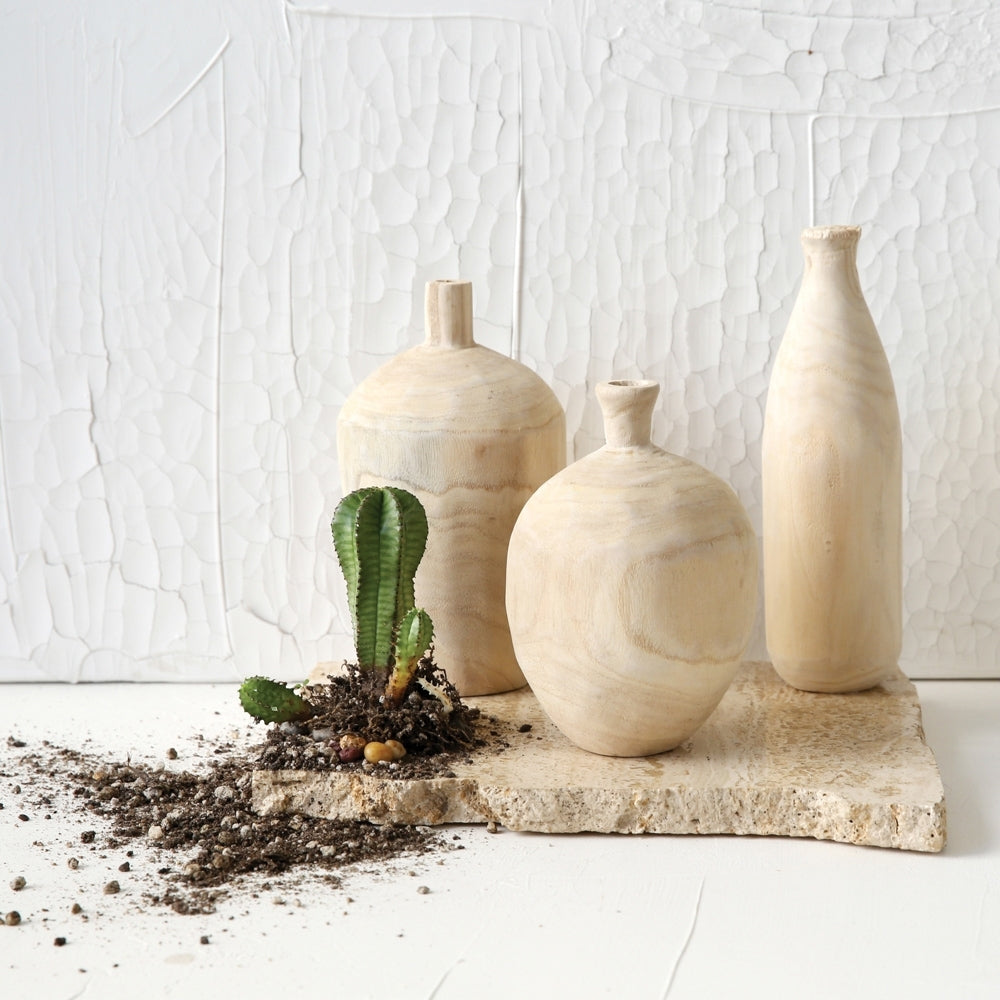 Charlynn Wooden Vase Set - Handcrafted Natural Wood Vases for Home Decor (Set of 3) - Perfect for Centerpieces, Wedding Decor & Farmhouse Style Interiors