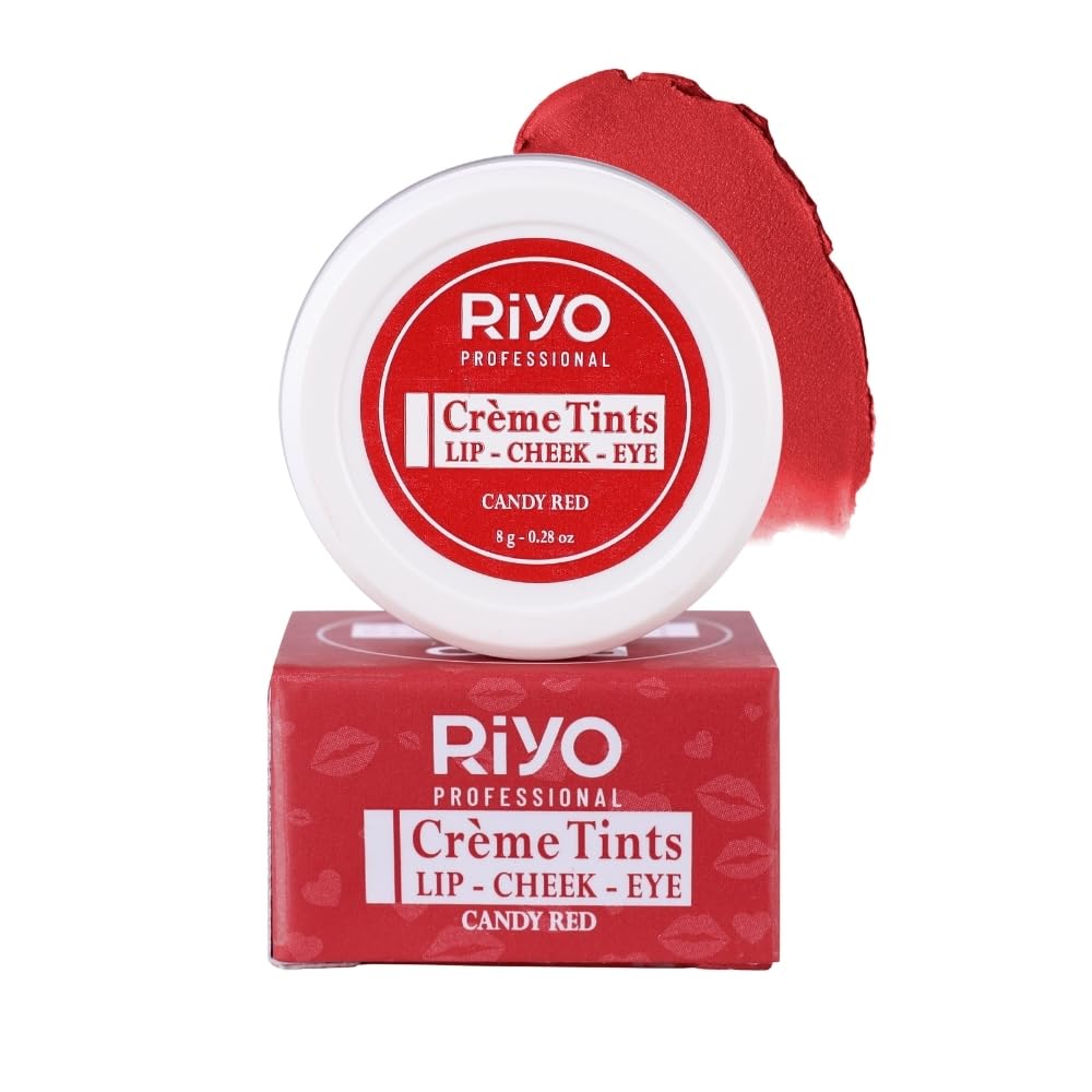 Riyo Professional Lip and Cheek Tint - Deep Red | Long-Lasting Cream-Based Lip Stain for Women | Natural & Organic Makeup | 8g (Candy Red) | Perfect for Everyday Wear & Special Occasions