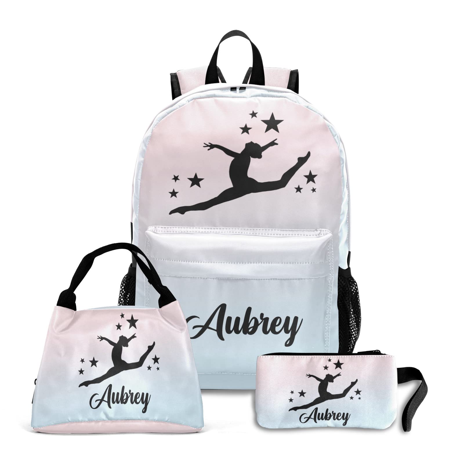 Personalized Gymnastic Backpack Set for Teen Boys & Girls - Includes Lunch Box & Pencil Pouch - Durable Travel Backpack for School, Sports & Outdoor Activities