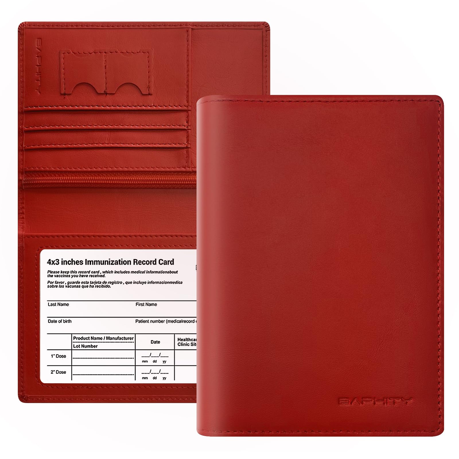 Genuine Leather RFID Blocking Passport Holder for Women - Travel Wallet with Zipper Pocket & Clear ID Window - Perfect Gift for International Travelers (Red) | Ideal for Airports, Business Trips & Vacation Security