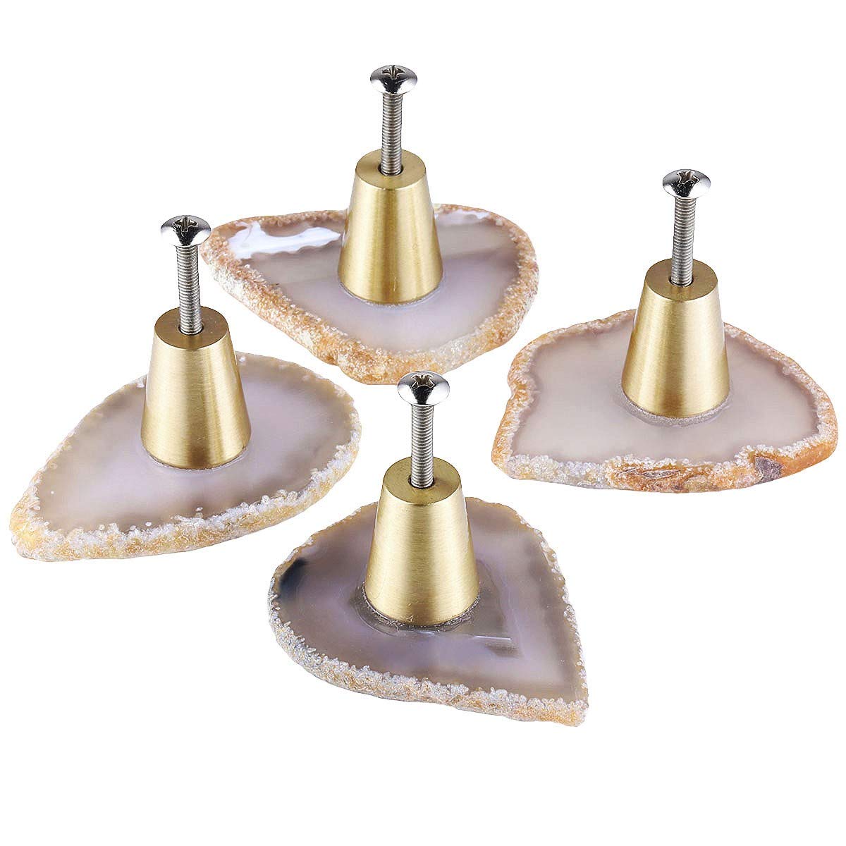 Rockcloud Pack of 4 Natural Agate Slice Cabinet Knobs - Unique Stone Drawer Pulls for Dresser, Cupboard & Door Hardware - Elegant Home Decor for Bedroom, Bathroom & Kitchen Cabinets