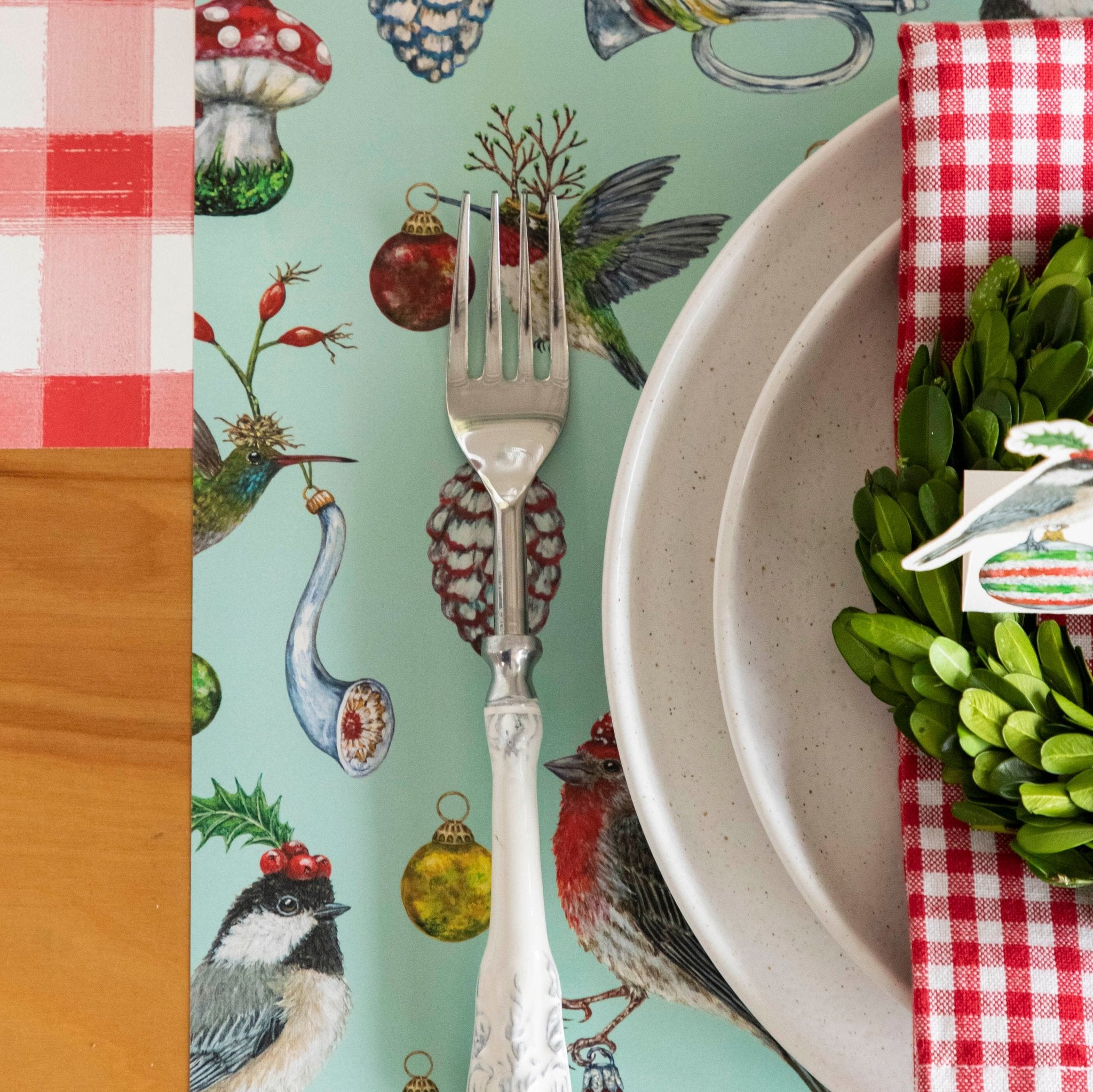 Baubles and Birds Decorative Placemats Set of 4 - Elegant Table Mats for Dining, Kitchen, and Home Decor - Perfect for Holiday Dinners, Parties, and Everyday Use