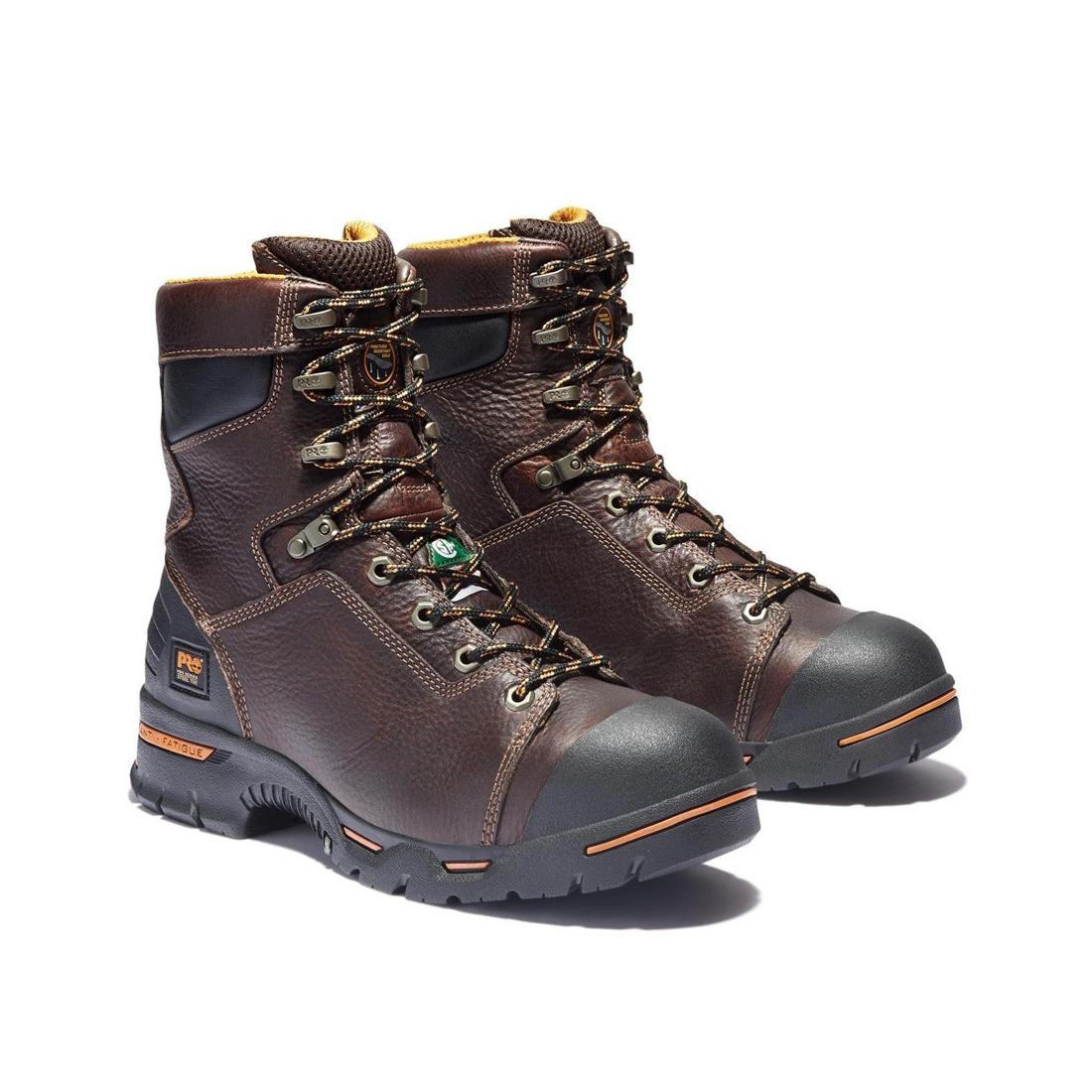 Endurance 8 Inch Steel Toe Work Boots for Men - Brown Safety Shoes with Slip Resistant & Electrical Hazard Protection - Ideal for Construction, Warehouse & Industrial Work