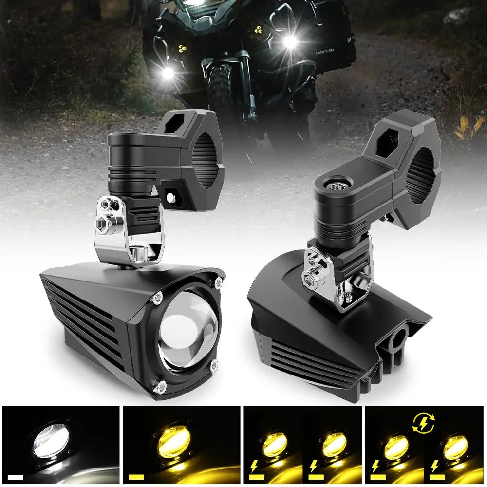 LOYO 60W LED Motorcycle Headlights - Amber & White Dual Color Off-Road Lights for Harley, Honda, Yamaha - Waterproof Fog Lights for Night Riding, Adventure & Off-Roading