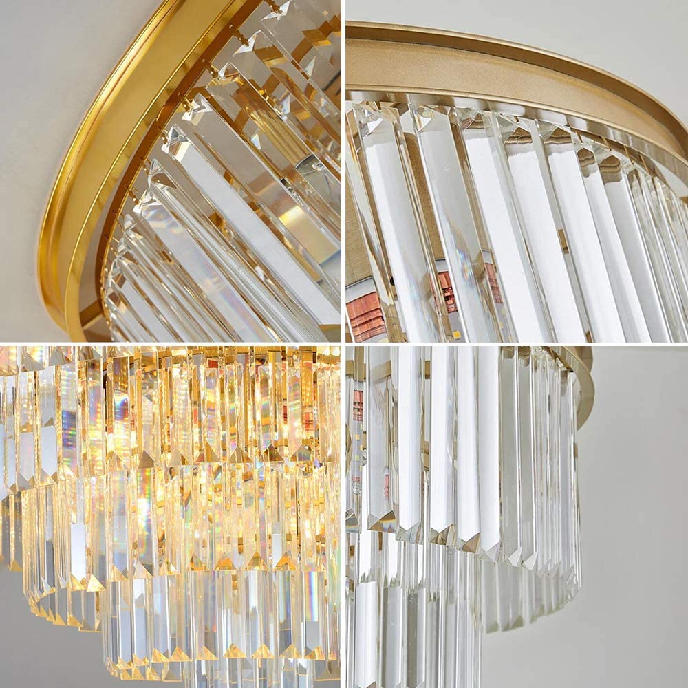 31.5'' Modern Gold Crystal Chandelier - 5-Tier Adjustable Height Pendant Light with 13 Lights for Dining Room, Living Room & Entryway | Elegant Ceiling Lighting for Home Decor, Weddings & Luxury Interiors