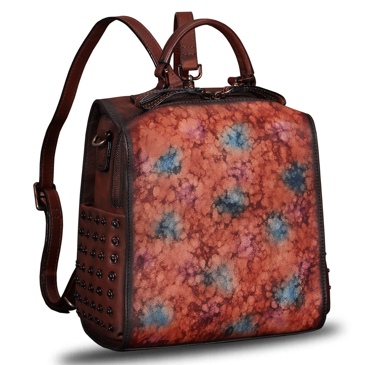 Genuine Leather Backpack for Women - Vintage Convertible Satchel Rucksack, Retro Cowhide Shoulder Bag & Purse, Casual Daypack (Multicolor, Medium) - Perfect for Work, Travel & Everyday Use